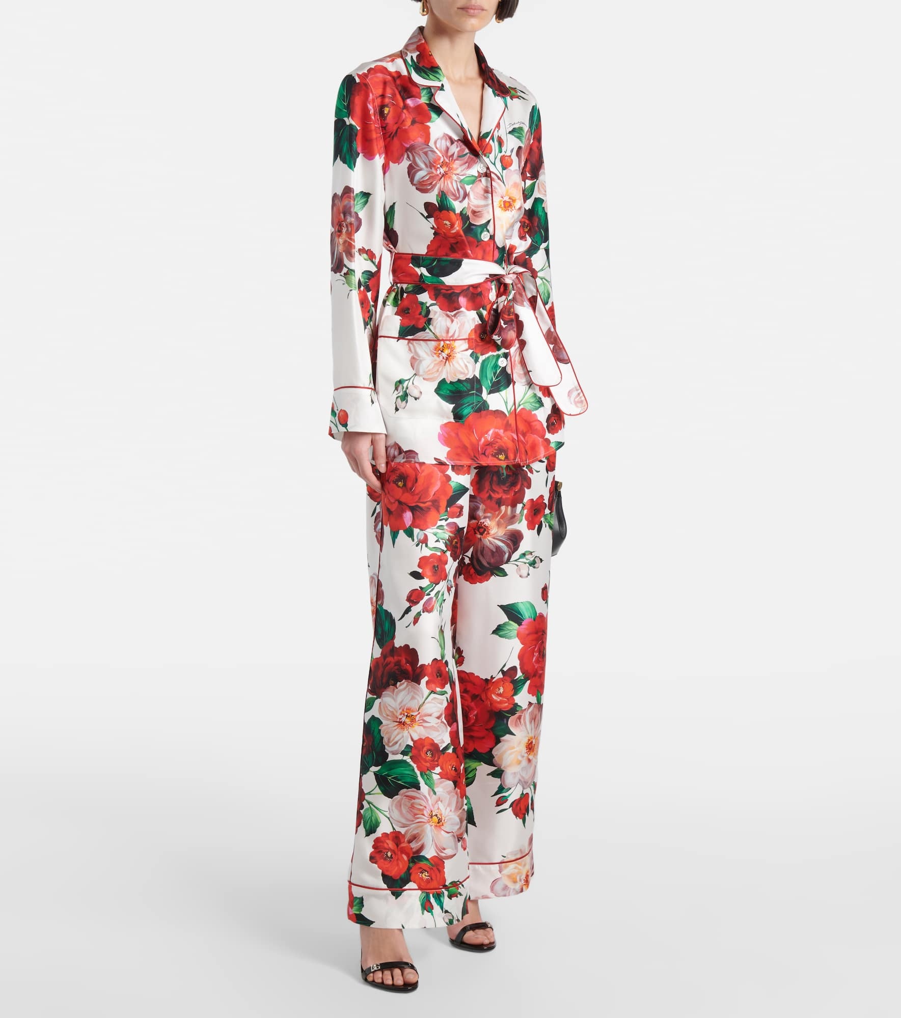 Floral silk satin wide-leg pants - 2