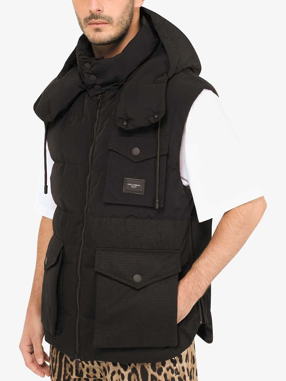 logo-plaque sleeveless hooded gilet - 5