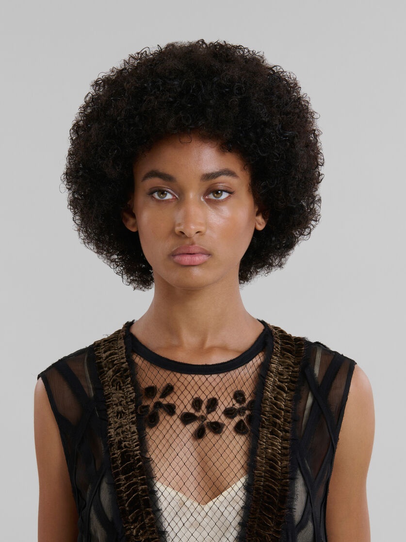 BLACK CHIFFON DRESS WITH FLOWER APPLIQUÉS - 4