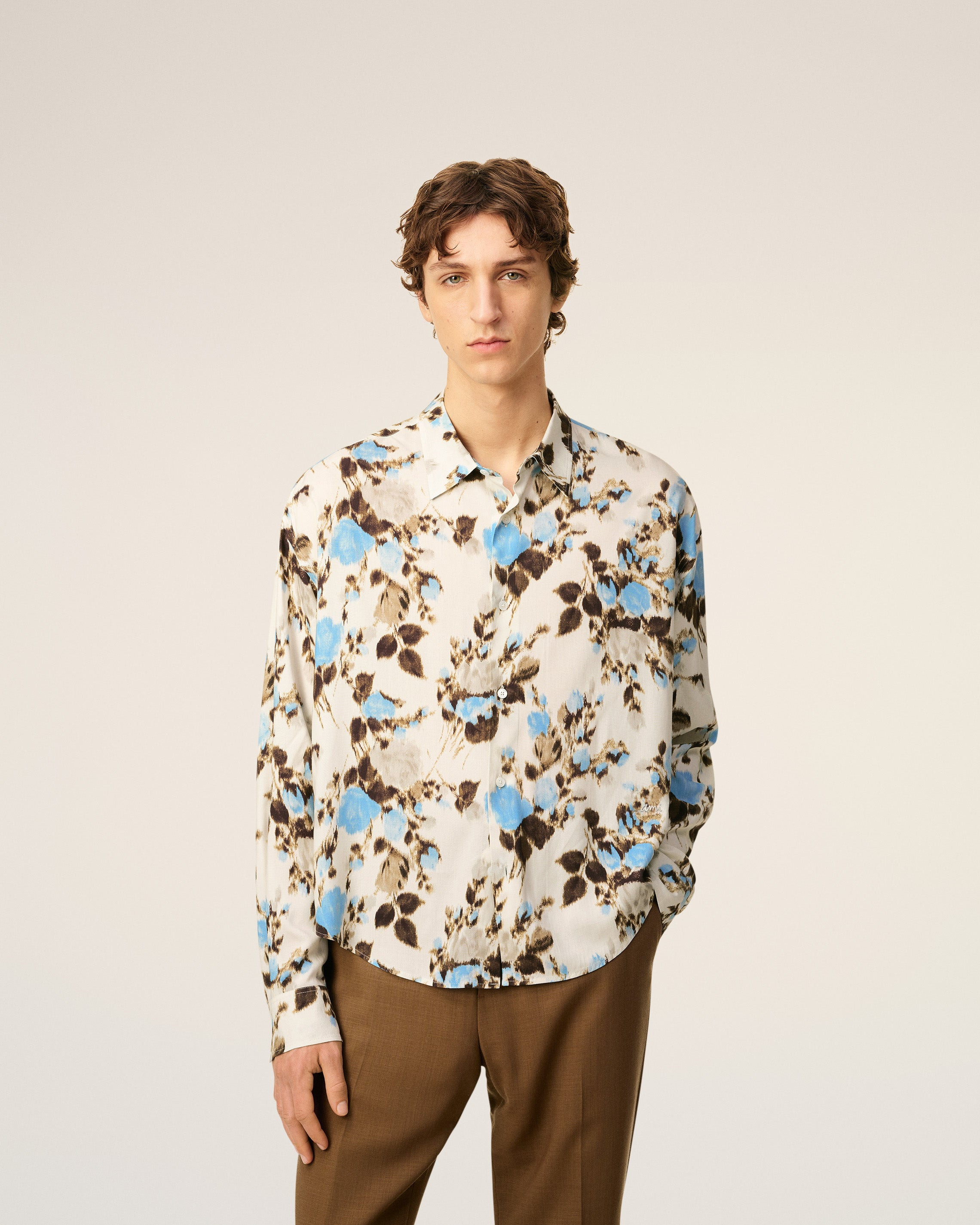 BLUE FLOWER PRINTED BOXY SHIRT - 15