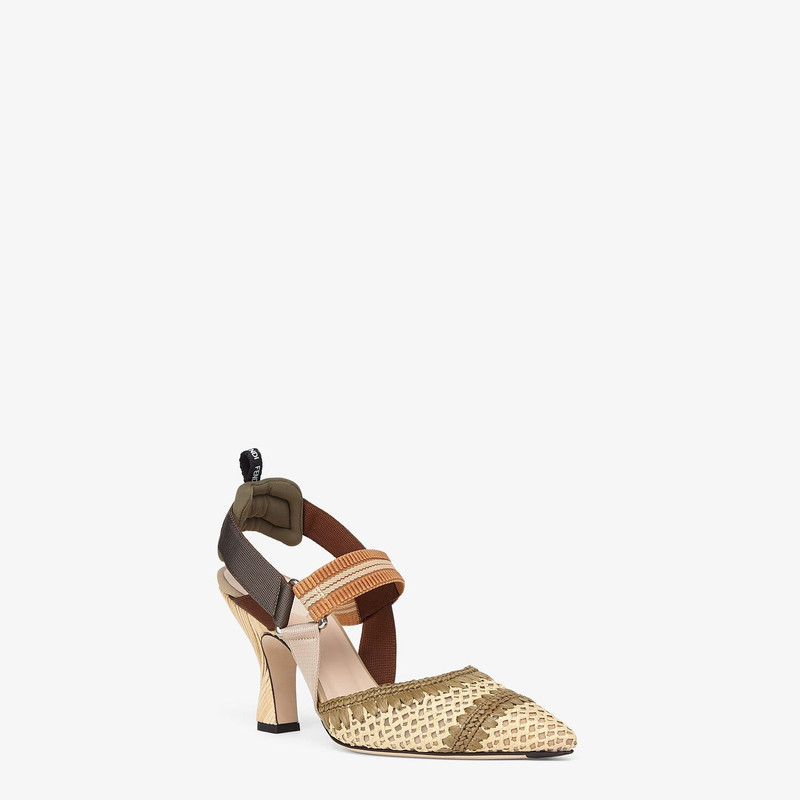 FENDI Beige raffia Colibrì slingbacks outlook
