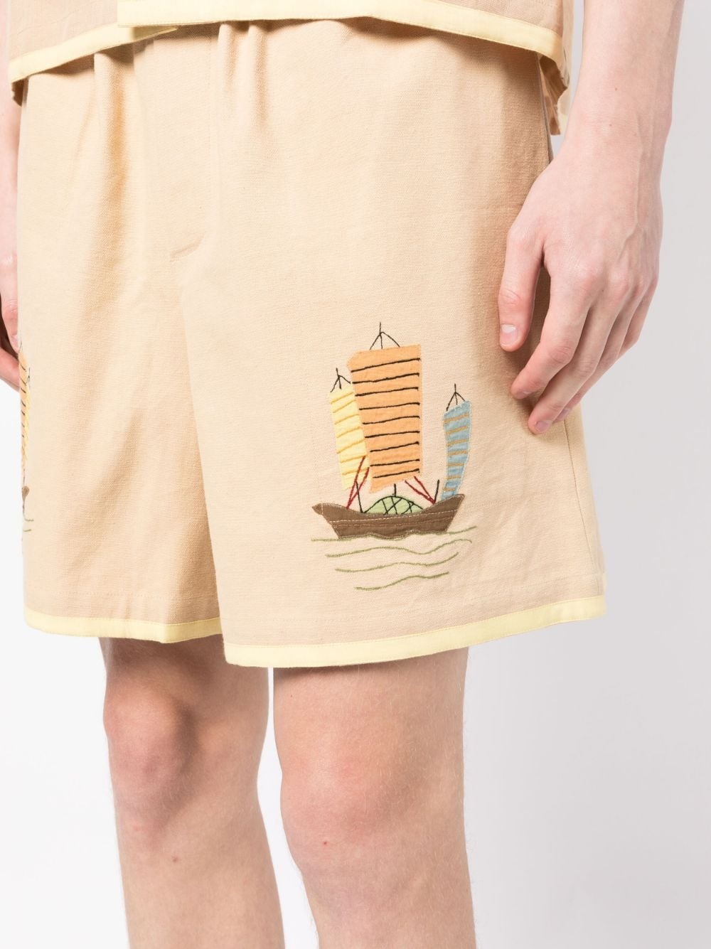 illustration-print cotton deck shorts - 5
