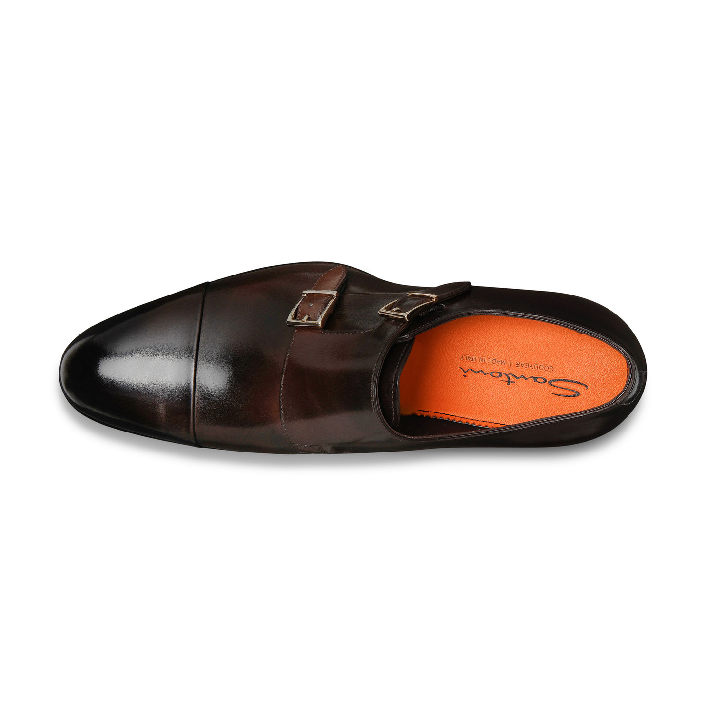 Men's polished brown leather double-buckle shoe - 5