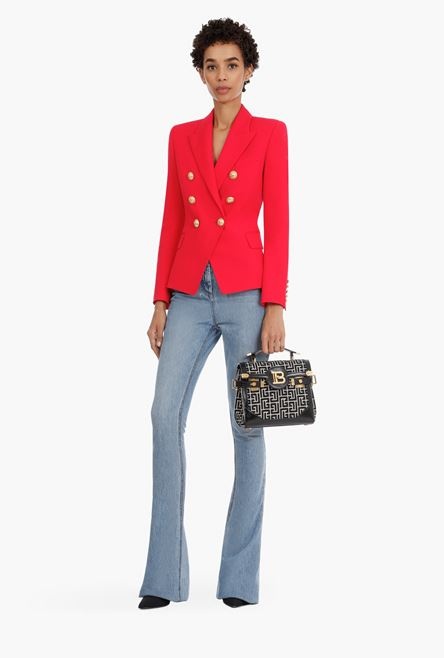 Fuchsia wool blazer with gold-tone double-breasted buttoned closure - 2