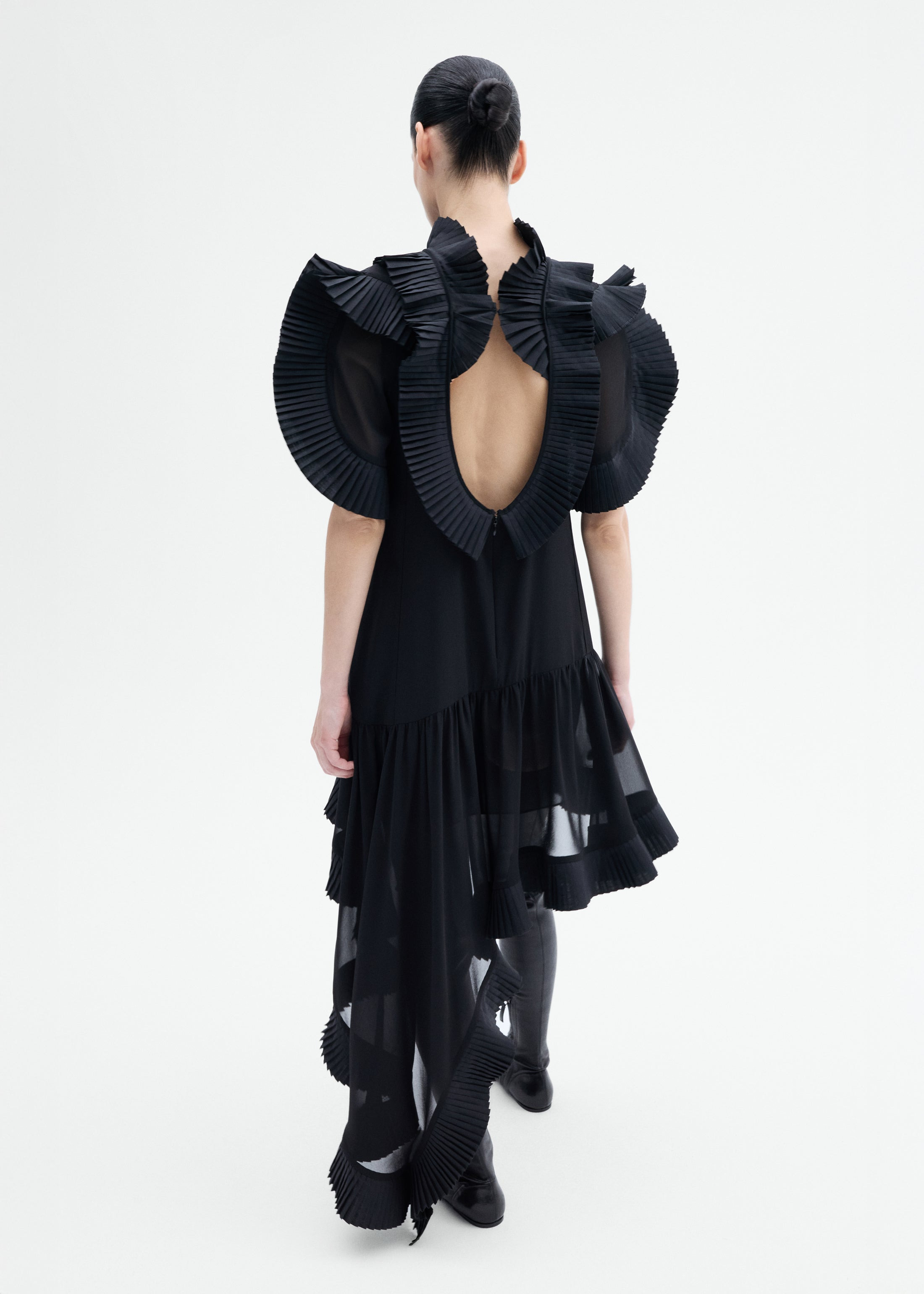 Asymmetric Pleated Georgette Dress - 4