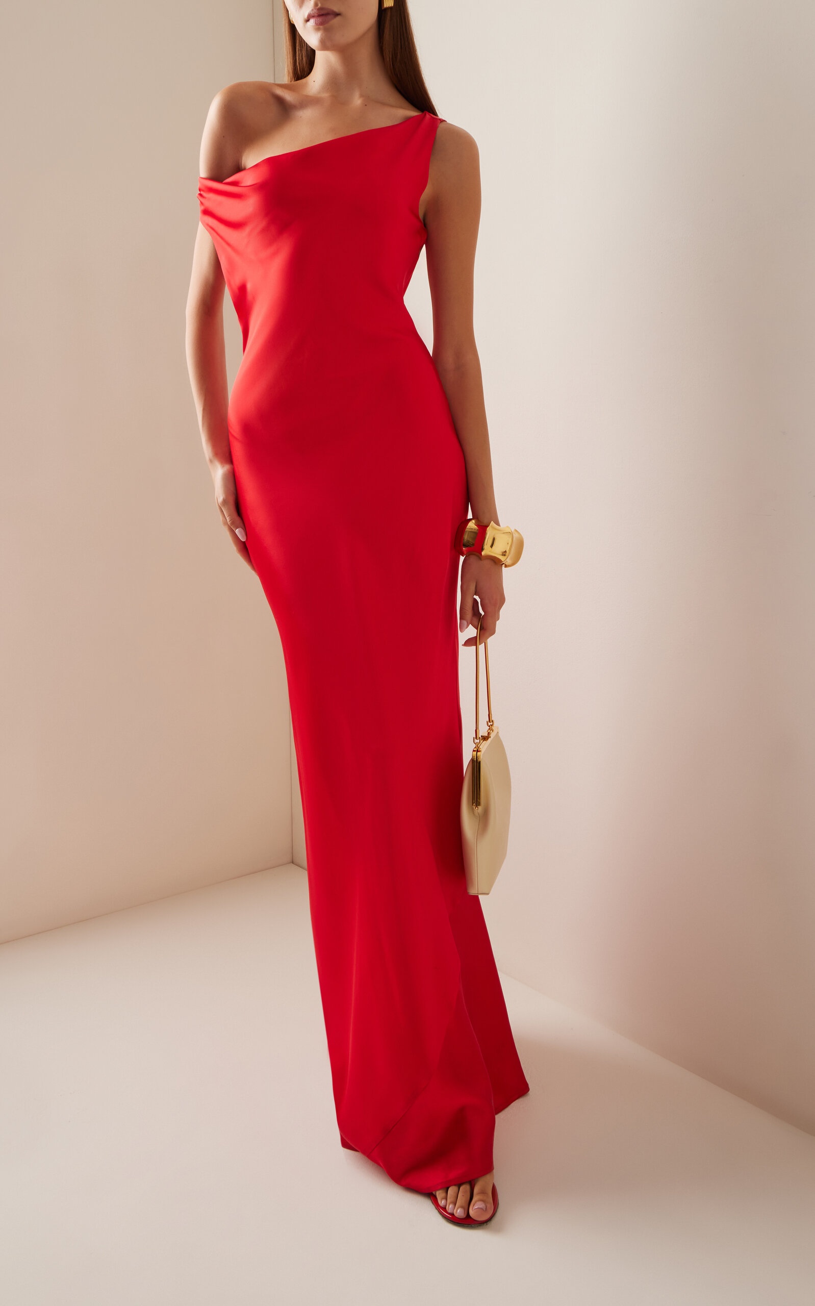 STAUD Ashanti Draped Satin Maxi Dress red | REVERSIBLE