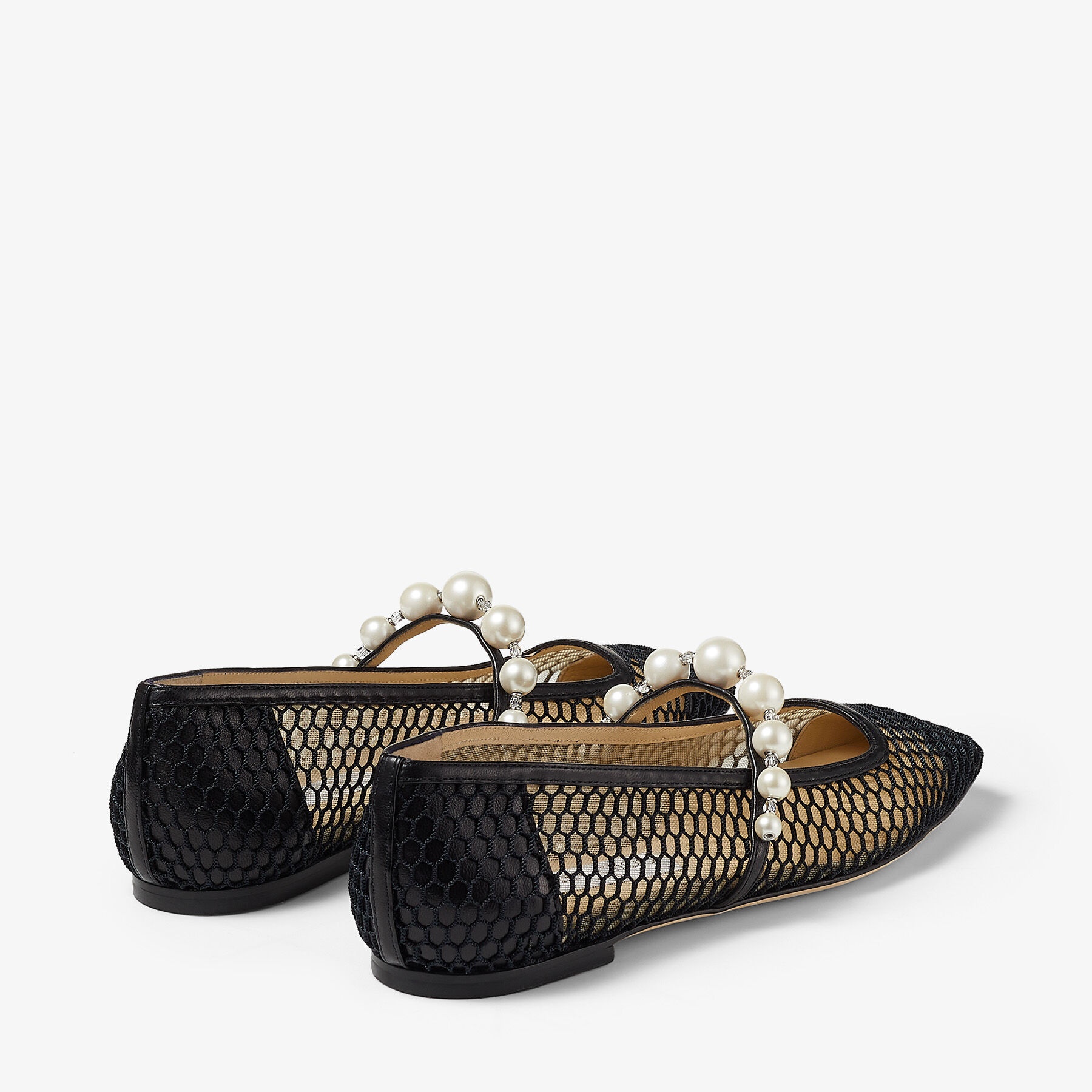 Ade Flat
Black Fishnet Mesh and Nappa Flats with Pearl-Embellished Strap - 6