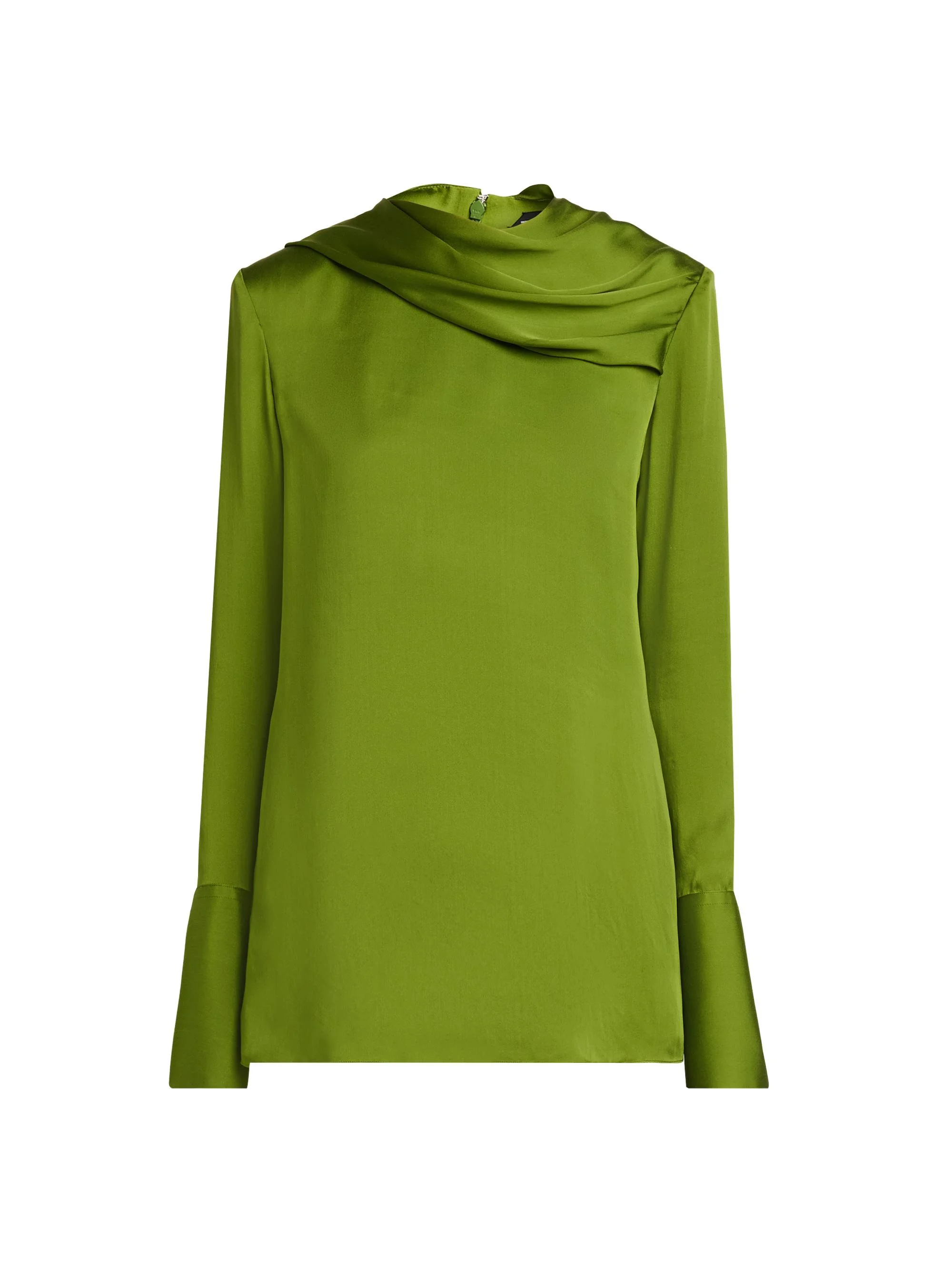 Women's Silk Draped Blouse - Lime Green - 1
