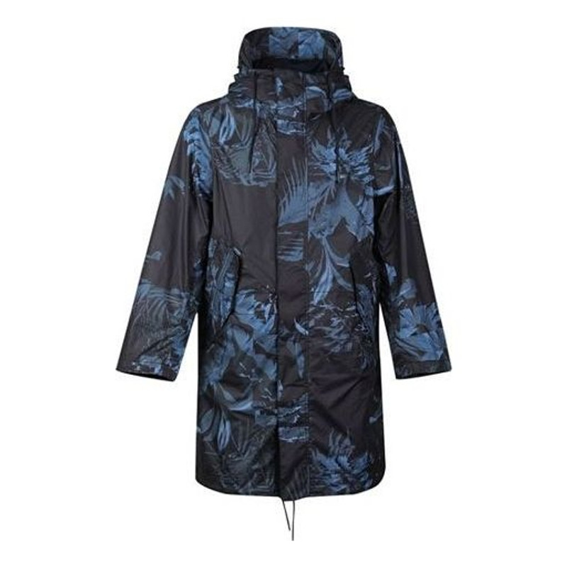 Nike Nsw Parka Aop에 의하여 길쌈된 인쇄 중간 길이 두건 재킷 파란 검정 Blueblack AR1599-010 - 1