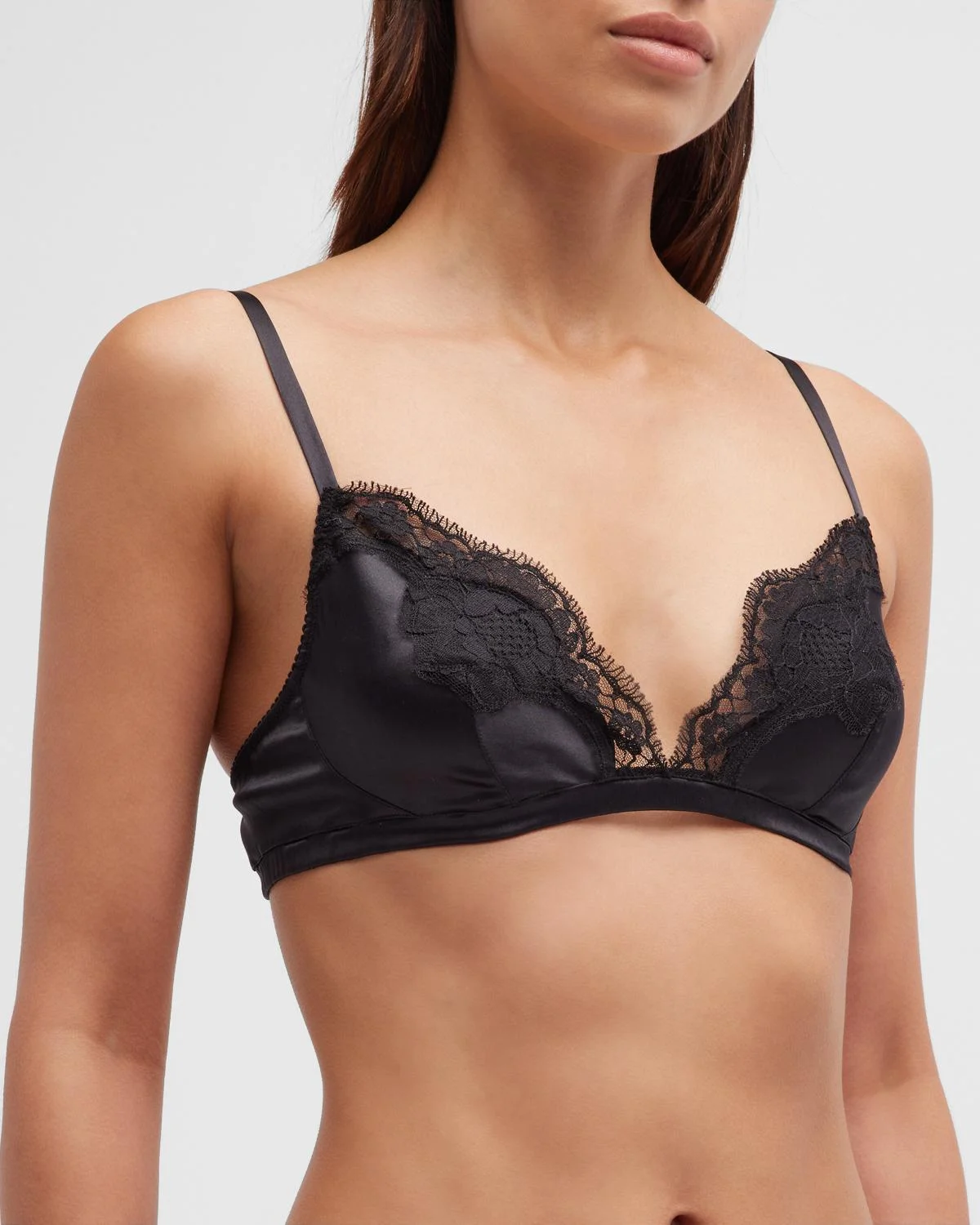 Satin Lace-Trim Soft Triangle Bra - 1