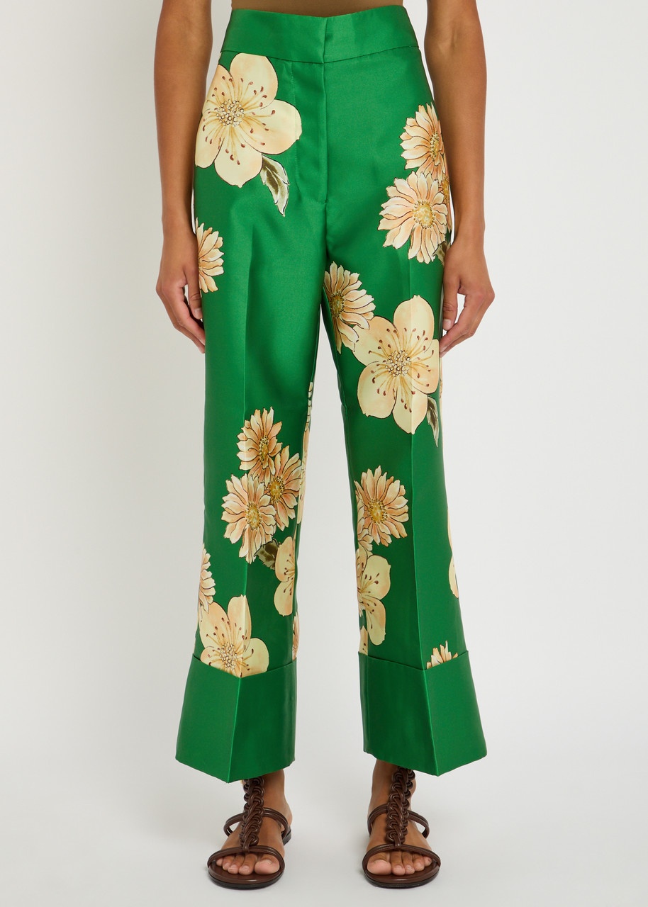 Alemais Sage Floral-print Satin Trousers - 2