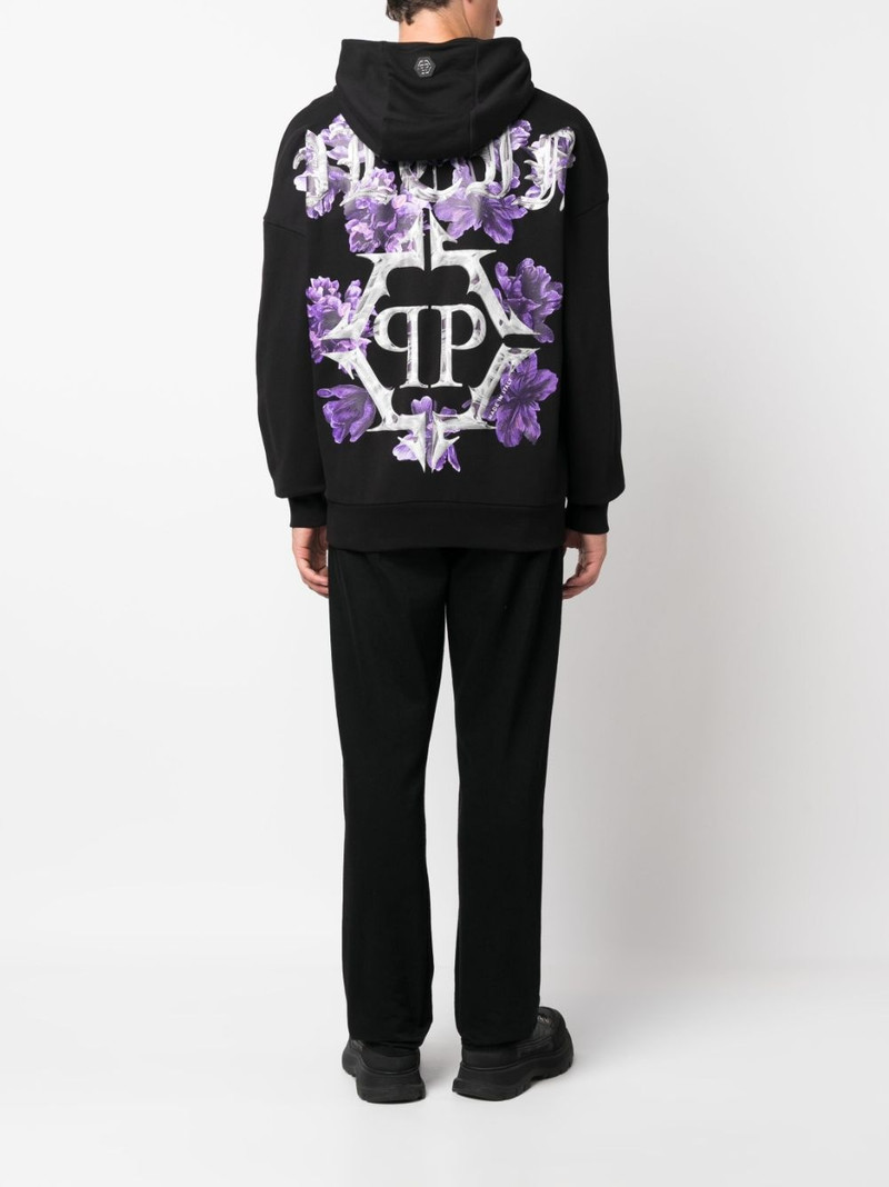 PHILIPP PLEIN Flowers logo-print cotton hoodie outlook