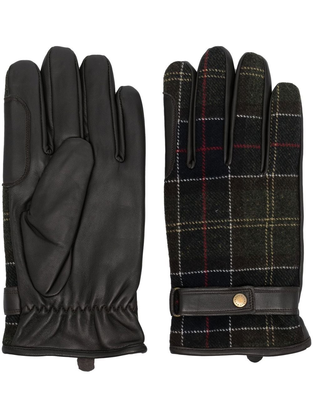 check-pattern leather gloves - 1