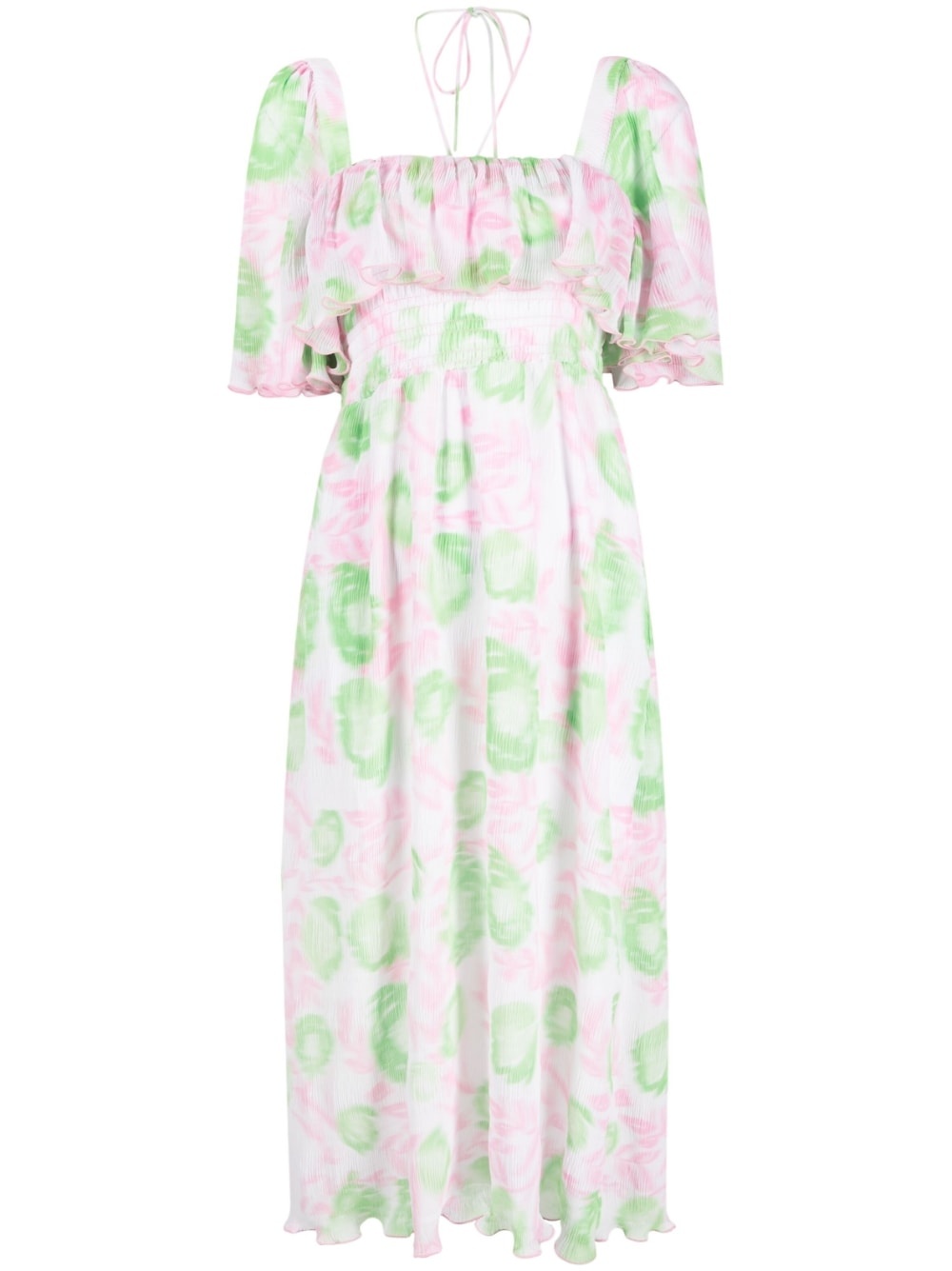 smocked waist printed midi dress - 1