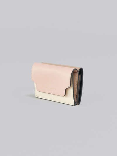 Marni PINK, WHITE AND BEIGE SAFFIANO LEATHER TRI-FOLD WALLET outlook