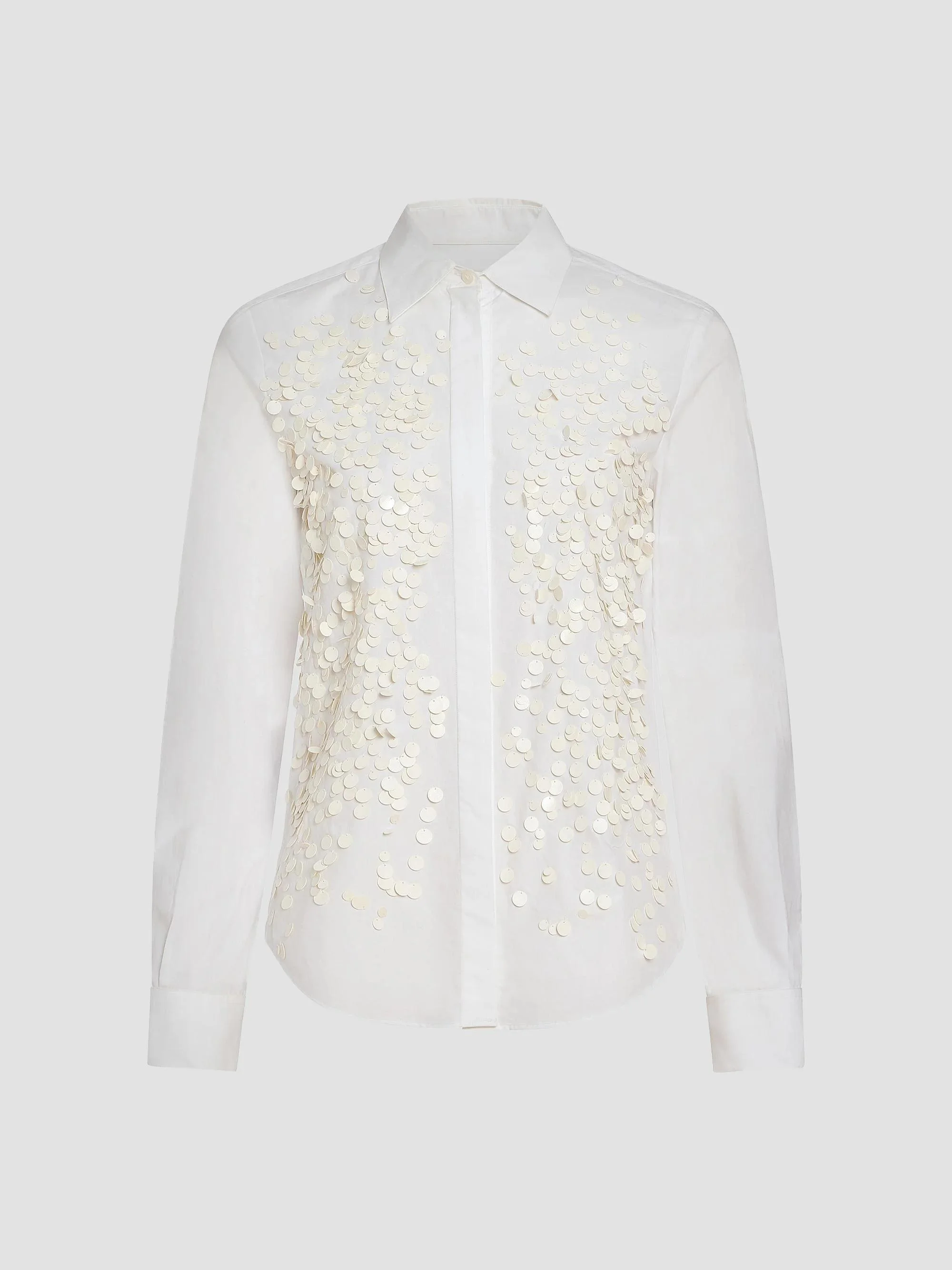 Women's Kehlani Sequin-Embellished Cotton Poplin Shirt - White Ivory - 1