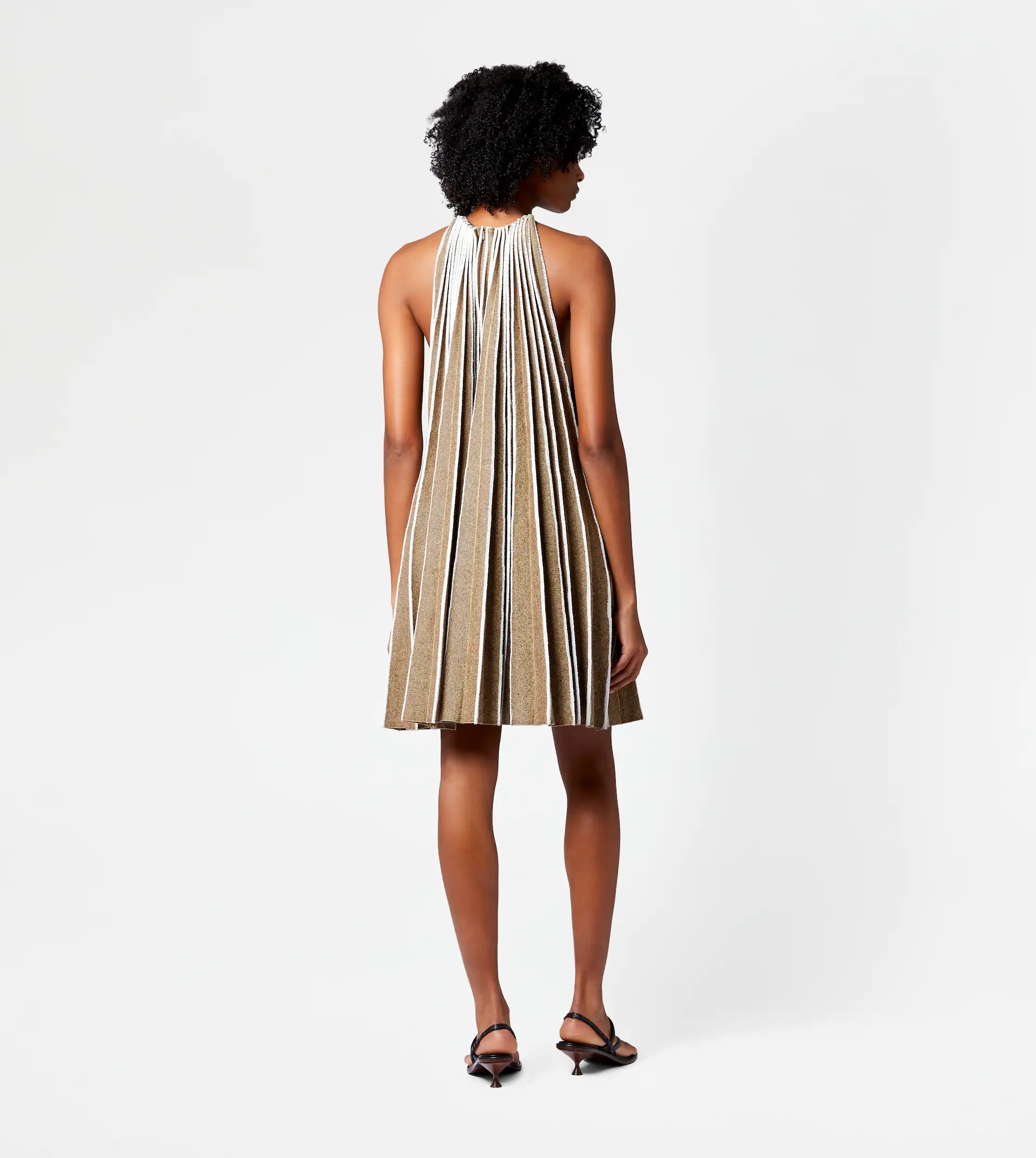 PLEATED DRESS - BROWN, WHITE - 3