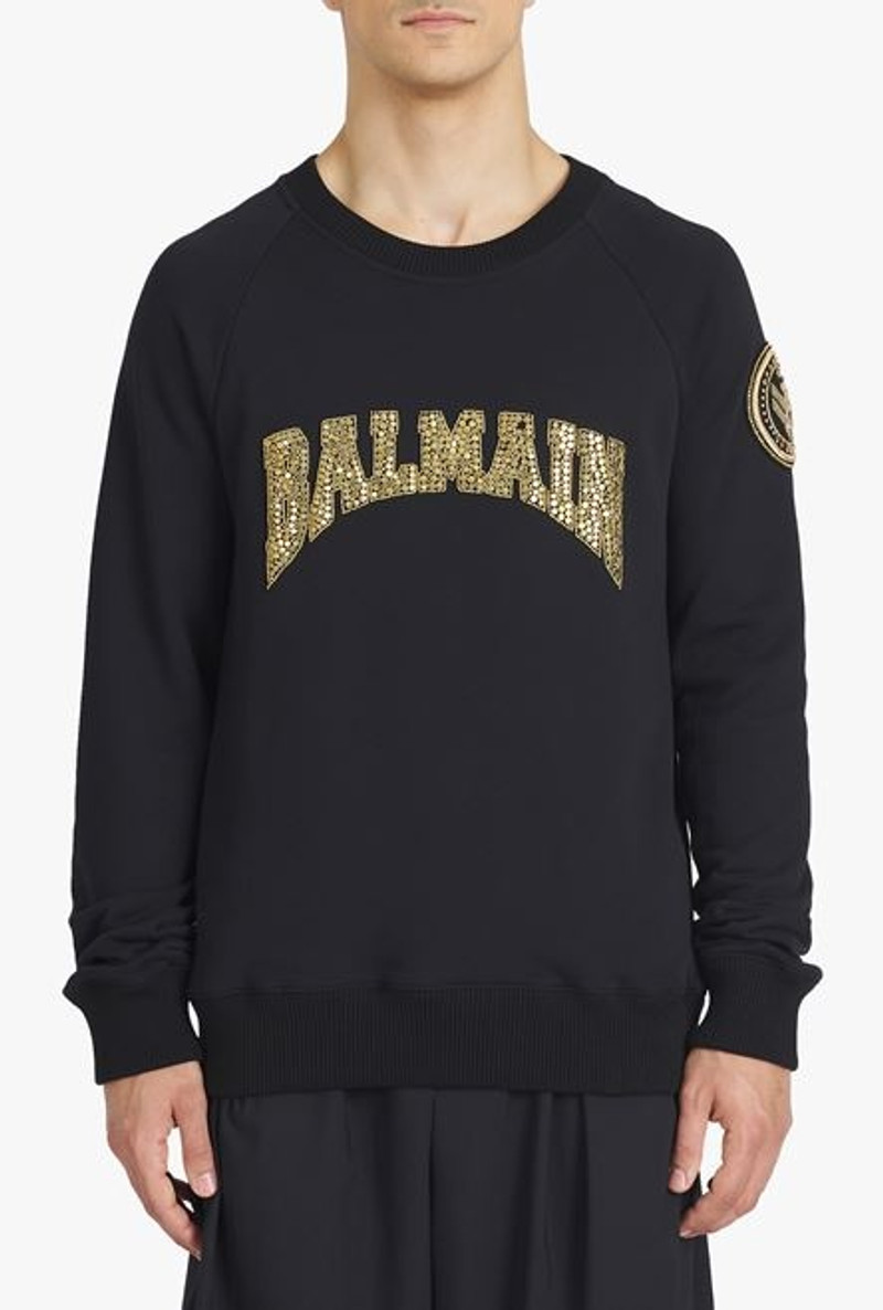 Black cotton sweatshirt with embroidered gold-tone Balmain Paris logo 4
