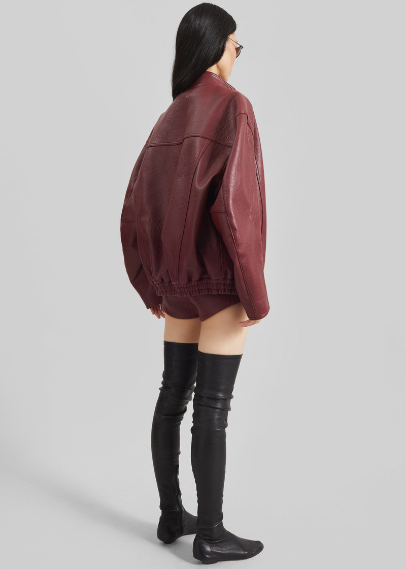 Troye Faux Leather Bomber Jacket - Burgundy 8