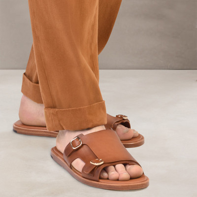 Santoni Men's brown leather double-buckle sandal outlook