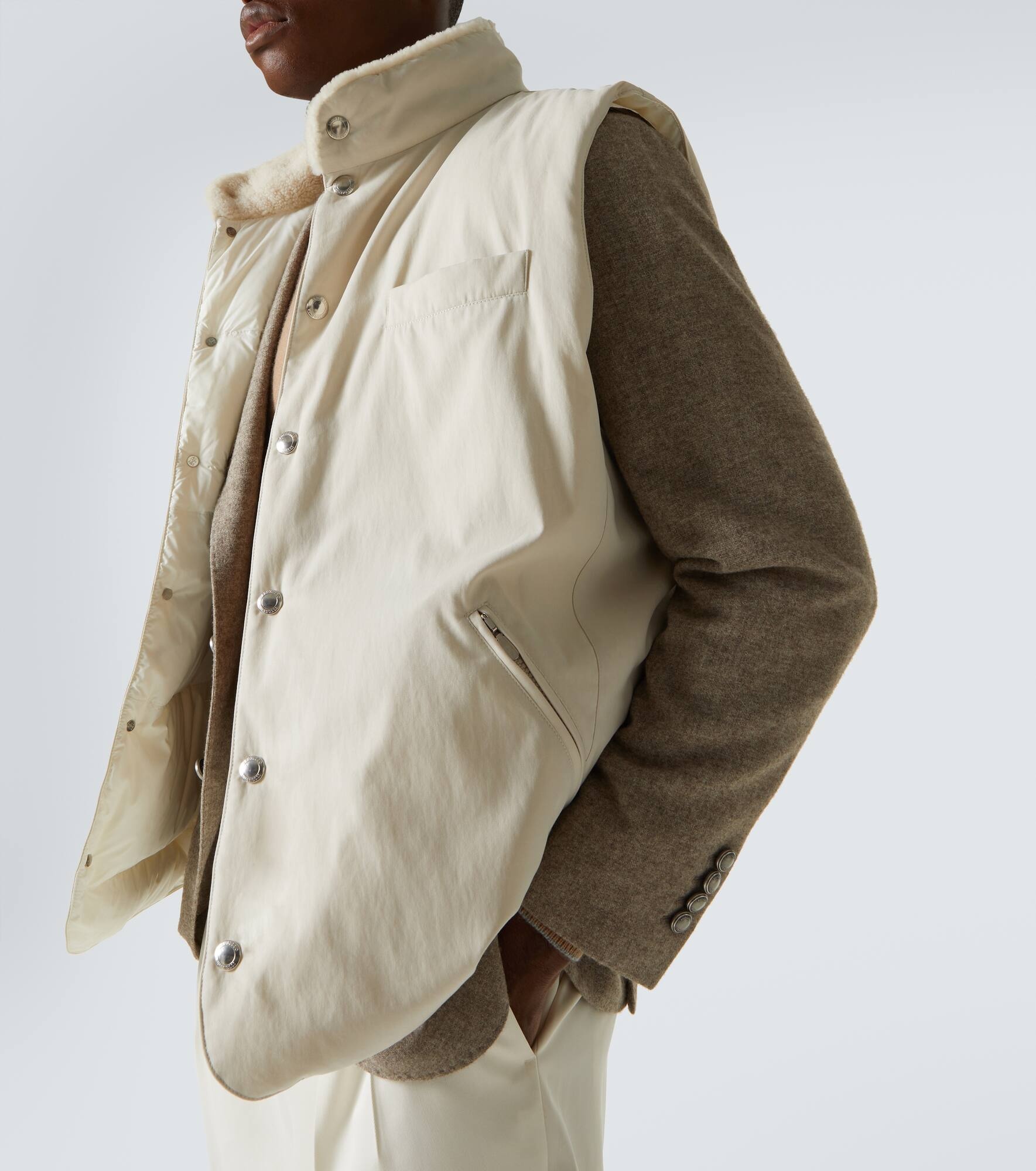 Shearling-trimmed gabardine down vest - 5