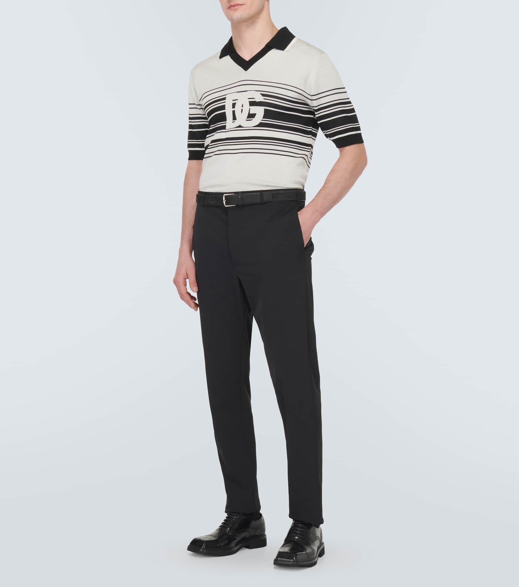 Logo striped silk jacquard polo shirt - 2