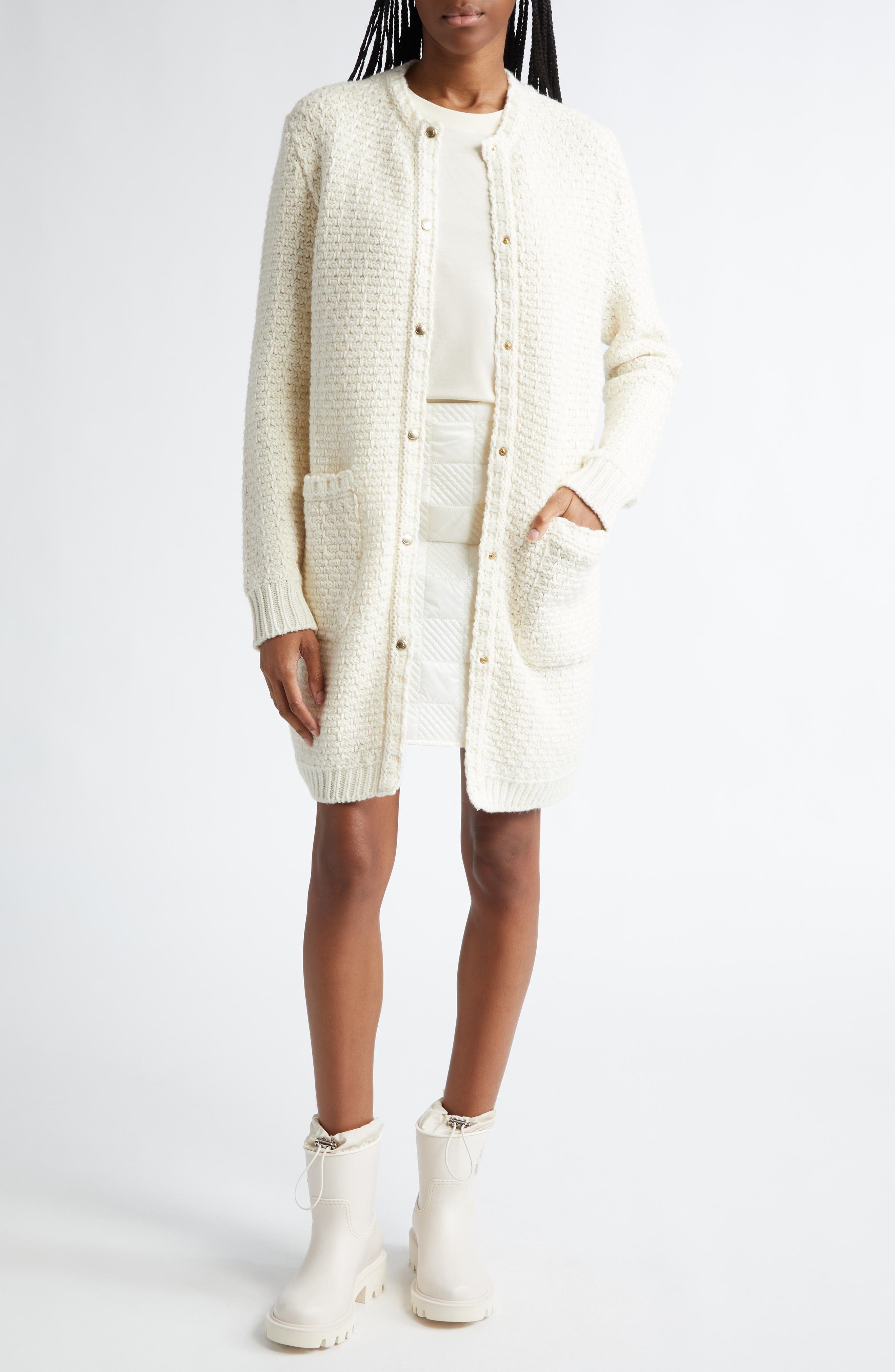 Moncler Mixed Media Down Cardigan in Silk White at Nordstrom - 2