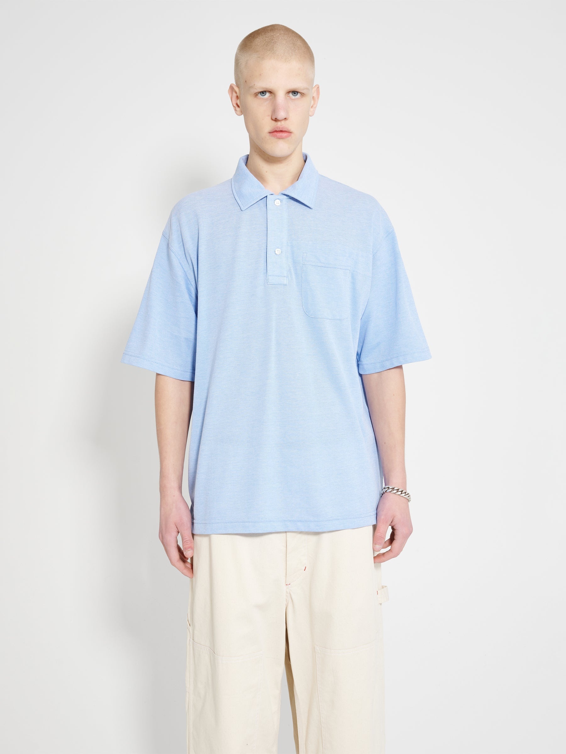 ENGINEERED GARMENTS POLO SHIRT LIGHT BLUE COTTON PIQUE - 1