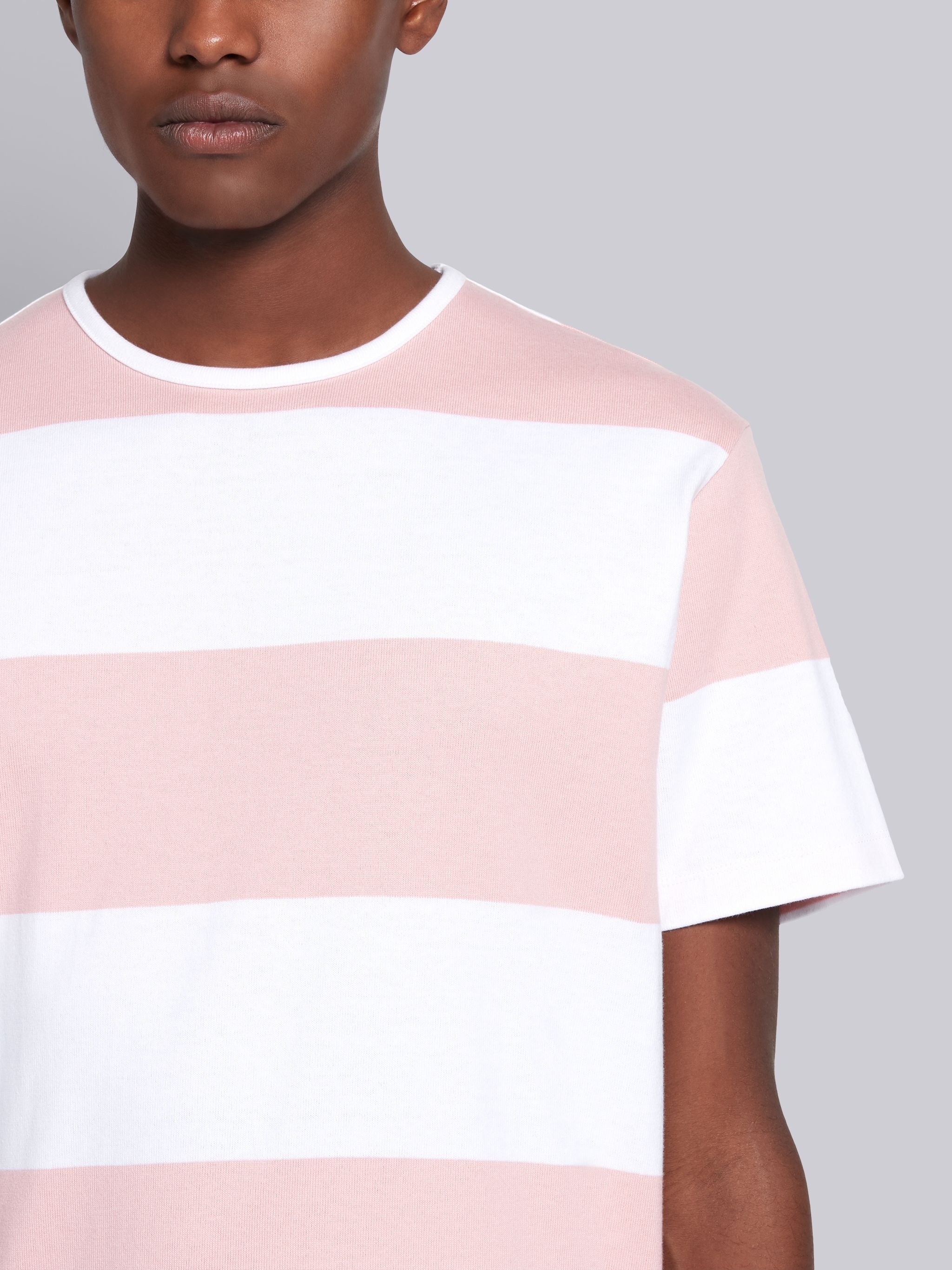 Pink Cotton Jersey Rugby Stripe Boxy Short Sleeve T-shirt - 5