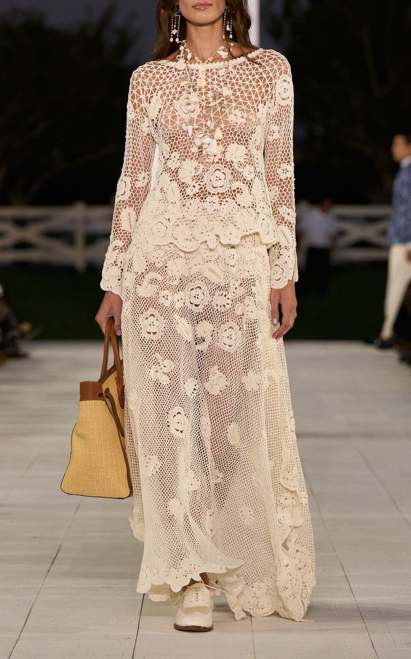 Ralph Lauren Crocheted Silk Maxi Skirt ivory outlook