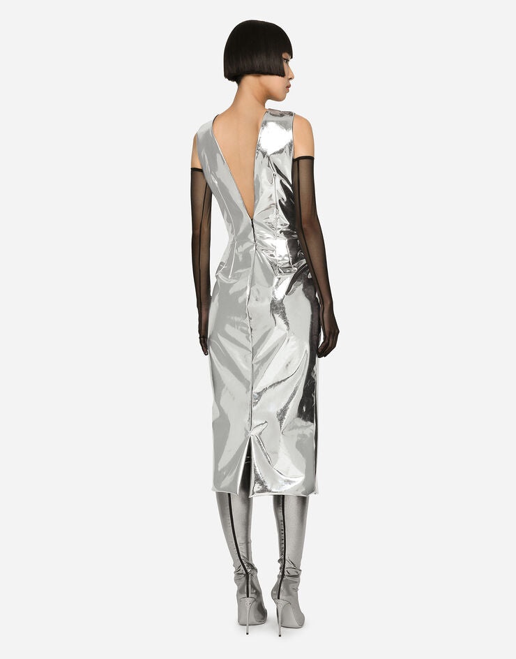 KIM DOLCE & GABBANA Foiled jersey calf-length Dress - 3