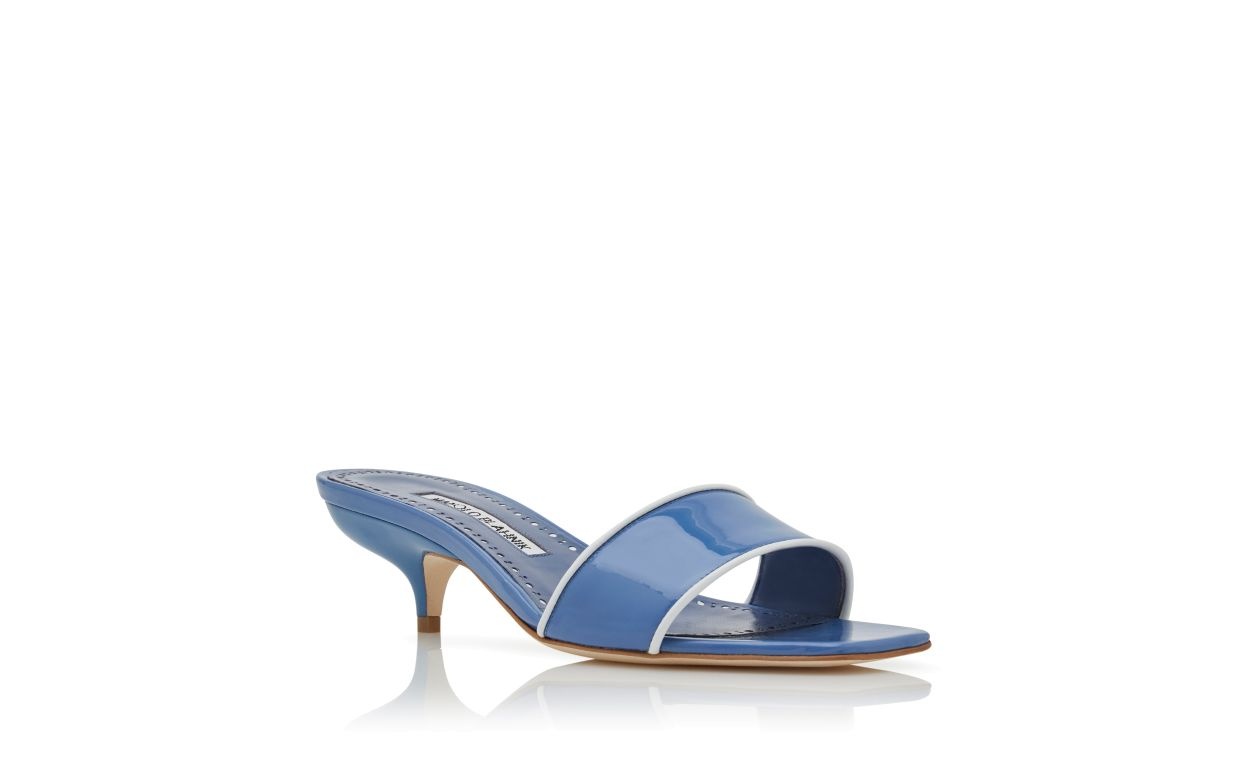 Blue Patent Leather Open Toe Mules - 3