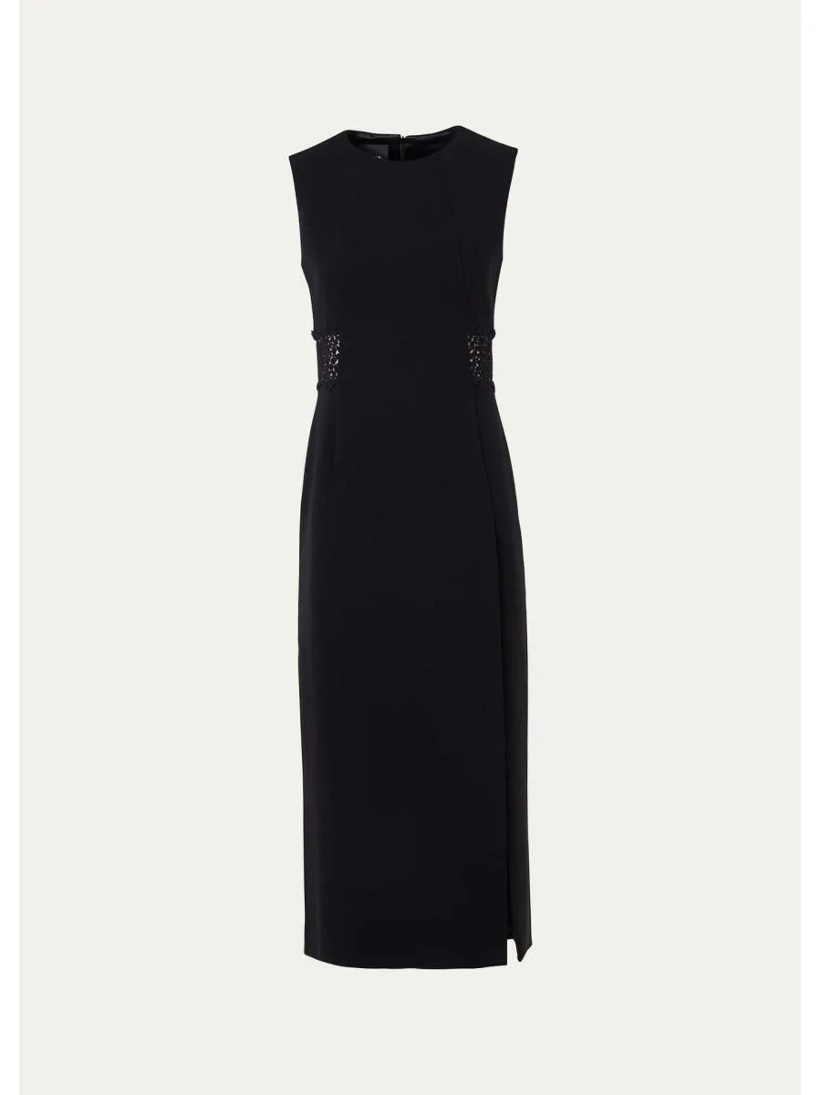 Sleeveless Lace-Inset Wool Double-Face Midi Dress - 1