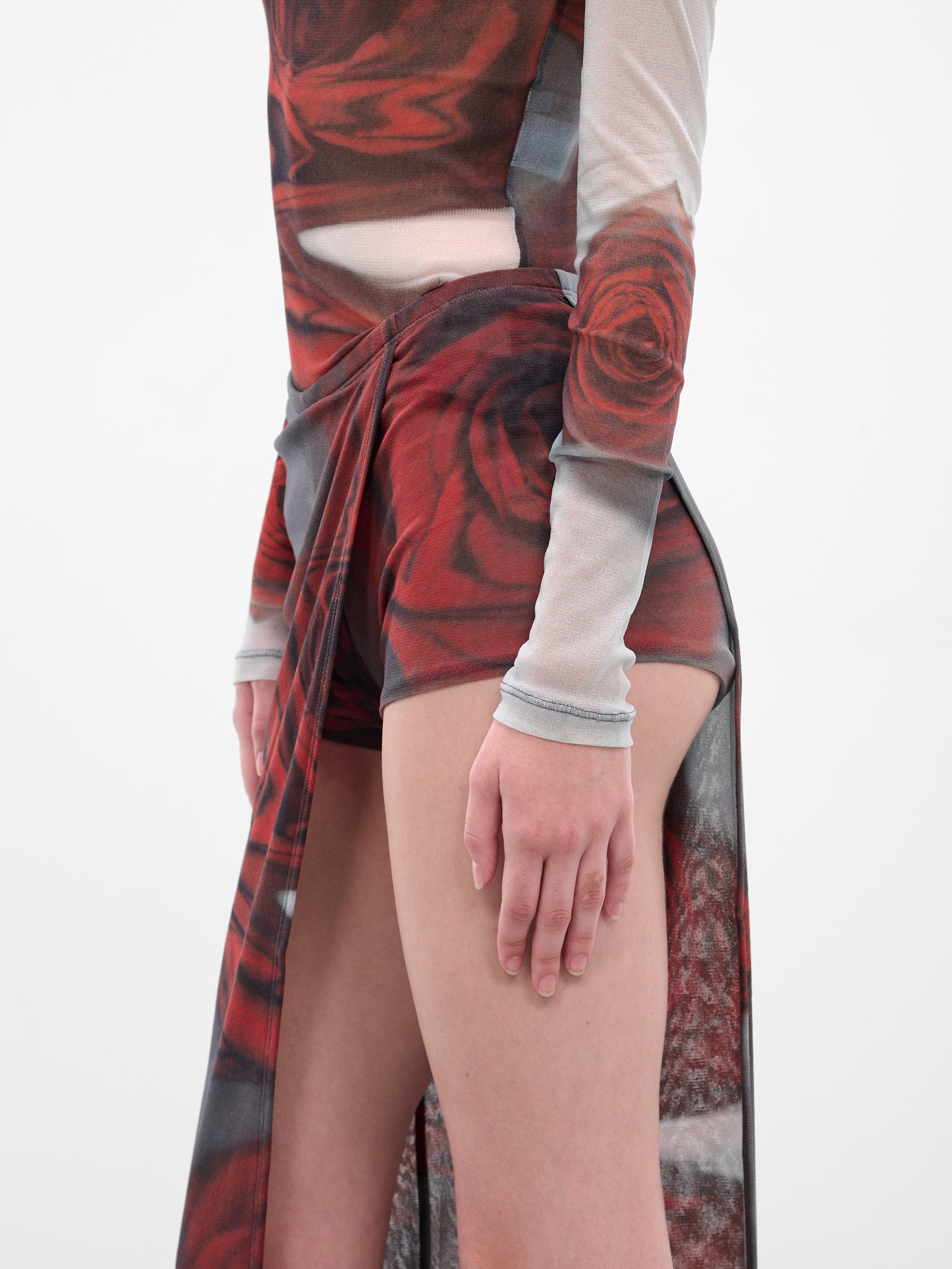 Red Blurry Roses Asymmetric Skort - 5