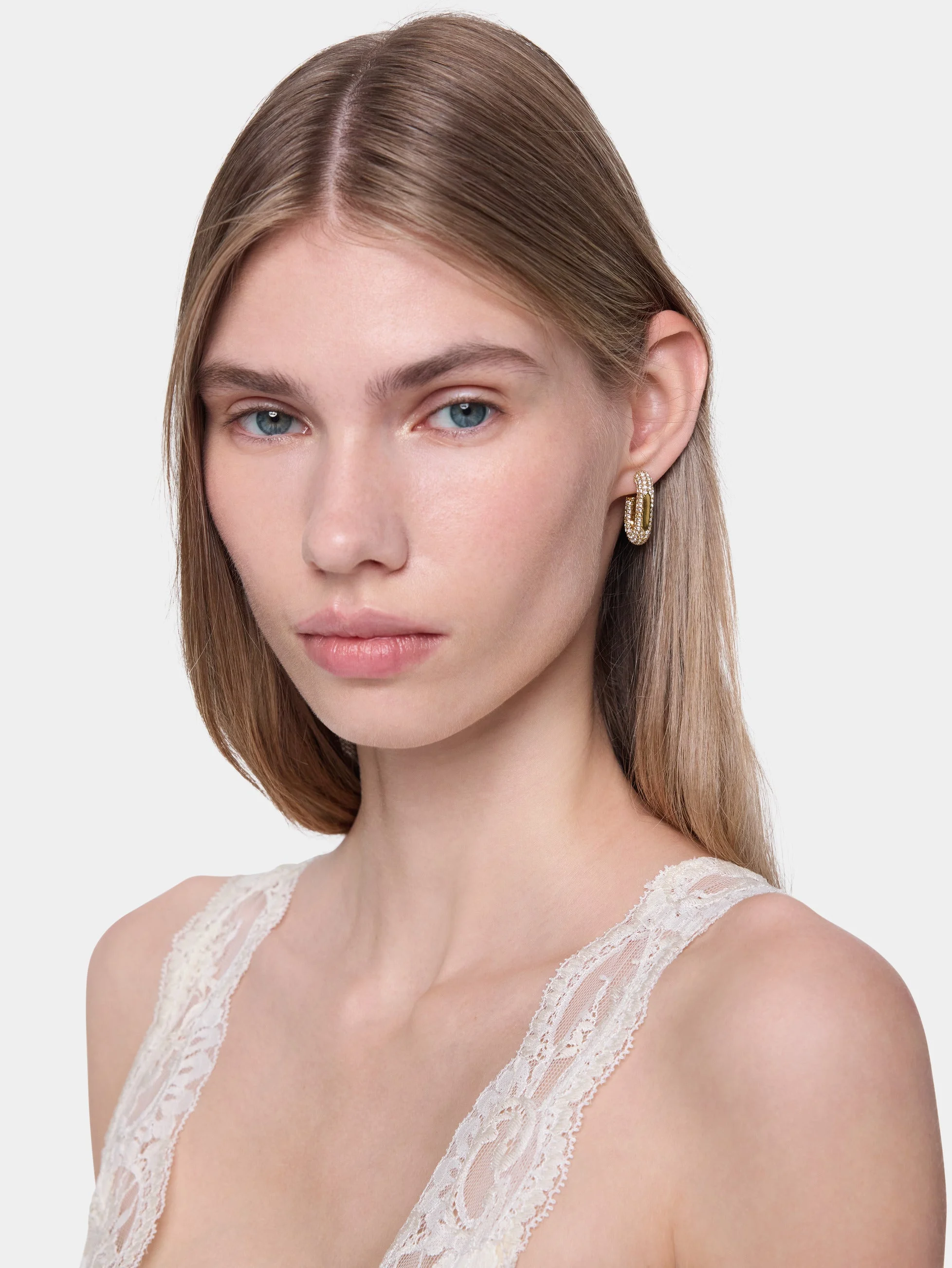 MINI XL LINK EARRINGS PAVED WITH RHINESTONES - 1