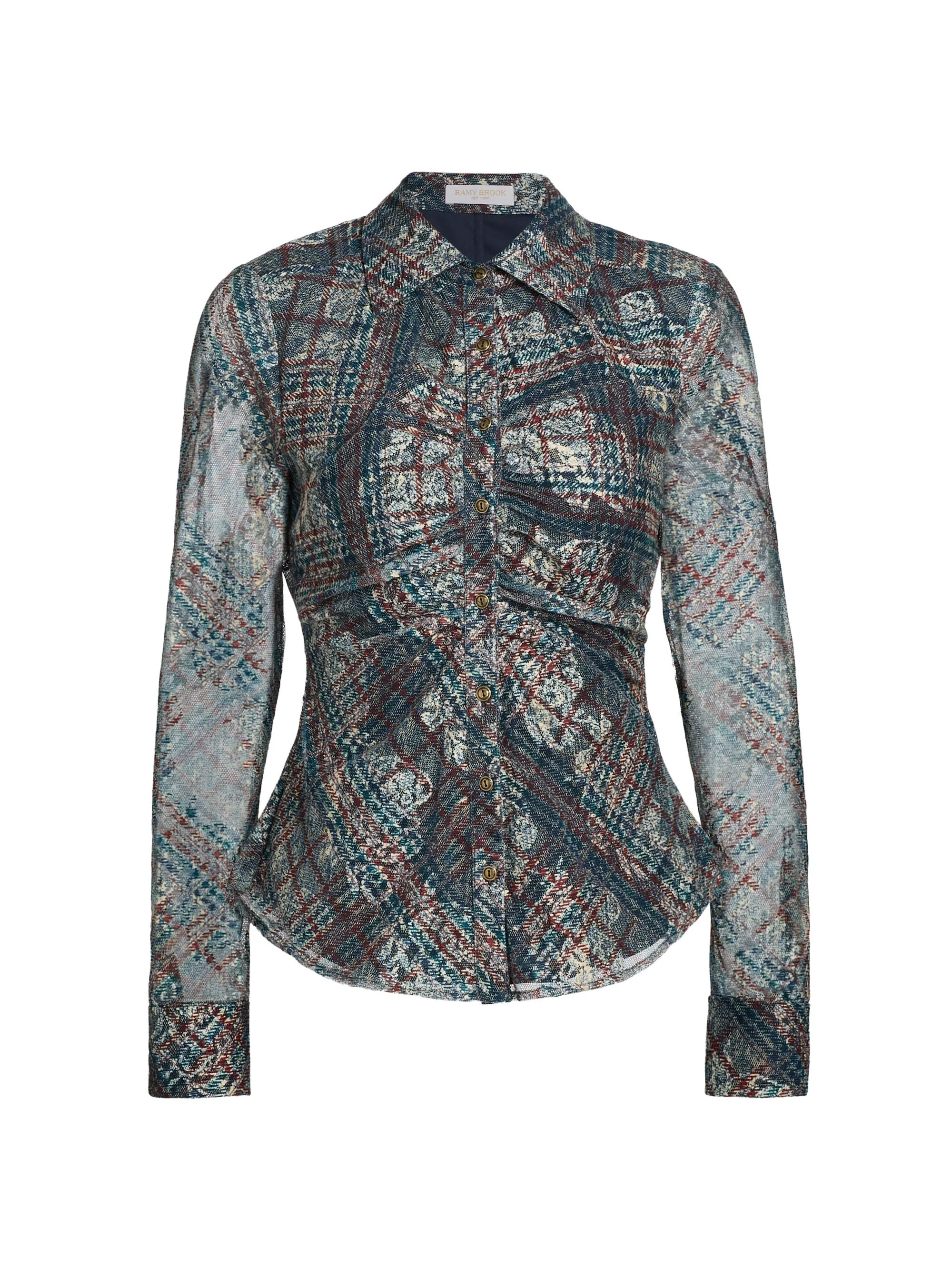 Women's Plaid Hamilton Gathered Button-Front Shirt - Amber Multi - 1