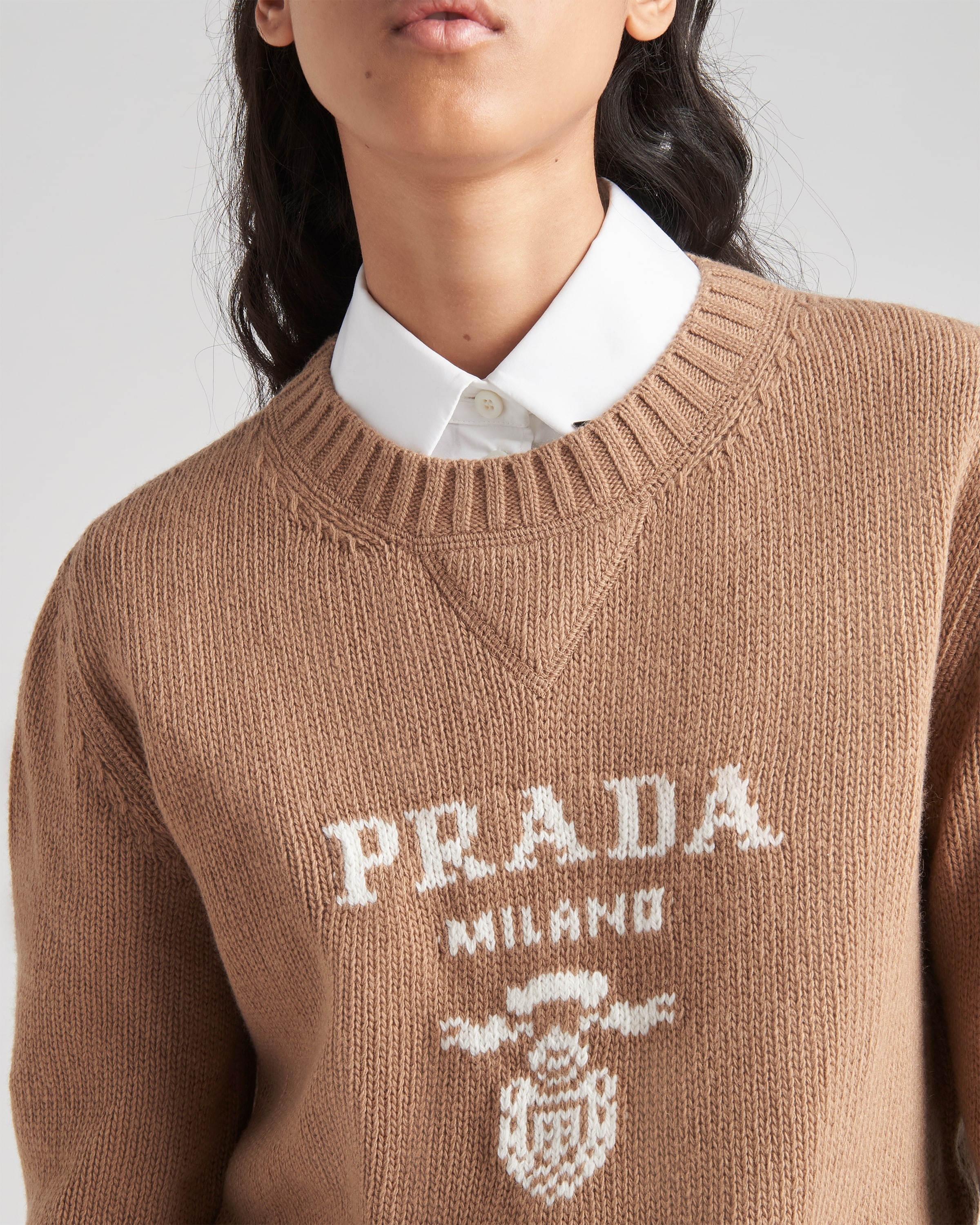 Cashmere and wool Prada logo crew-neck sweater - 4