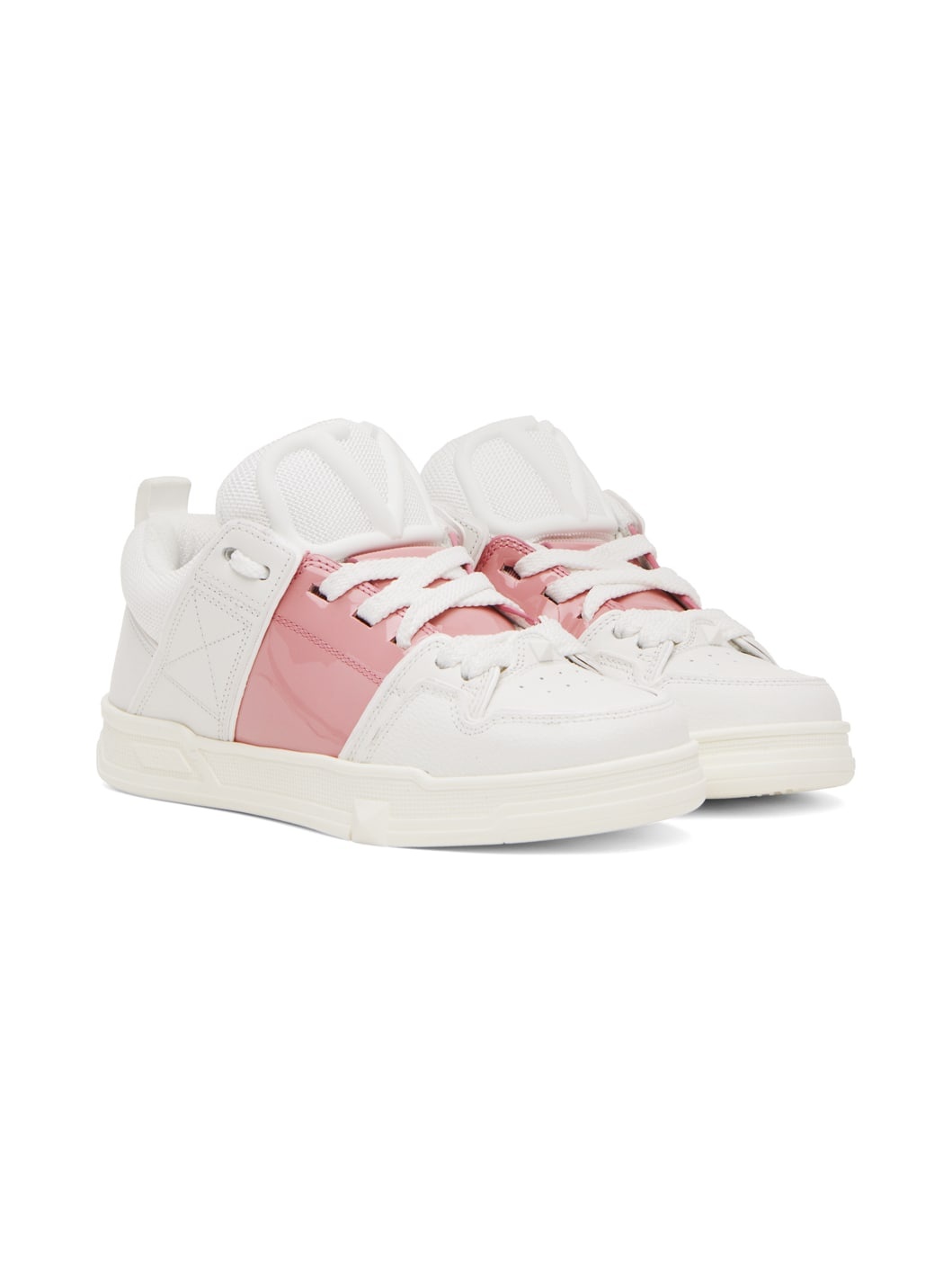 White & Pink Open Skate Sneakers - 4
