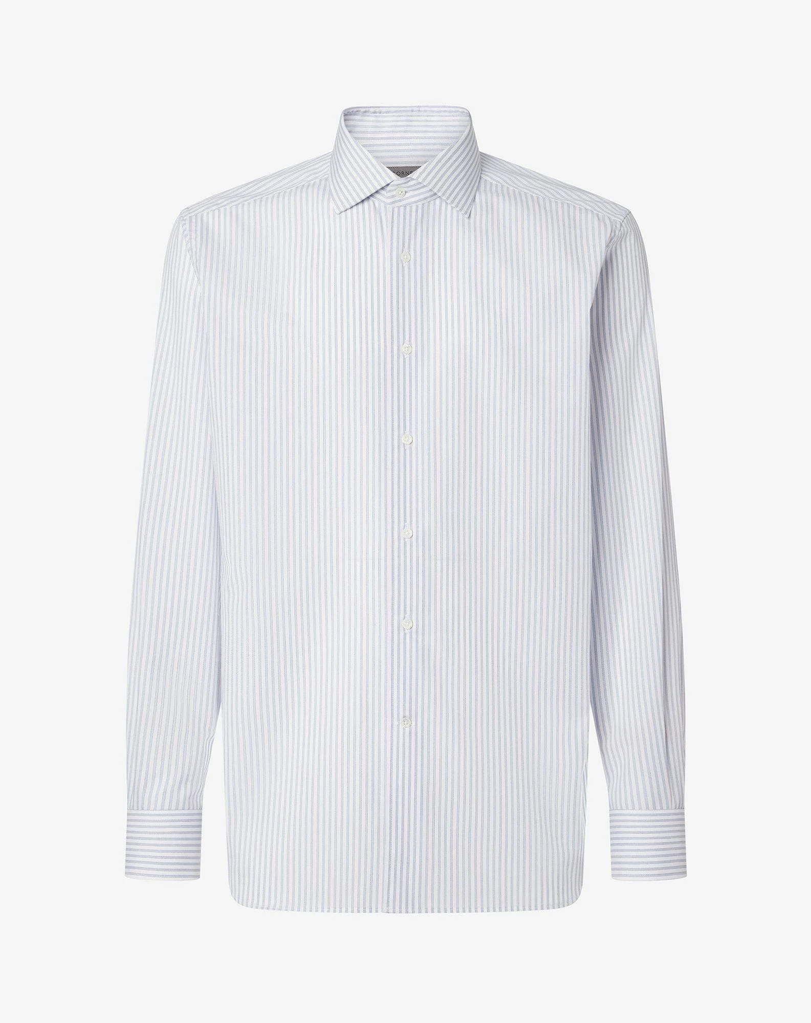Wrinkle-free cotton shirt with light blue micro stripes - 1