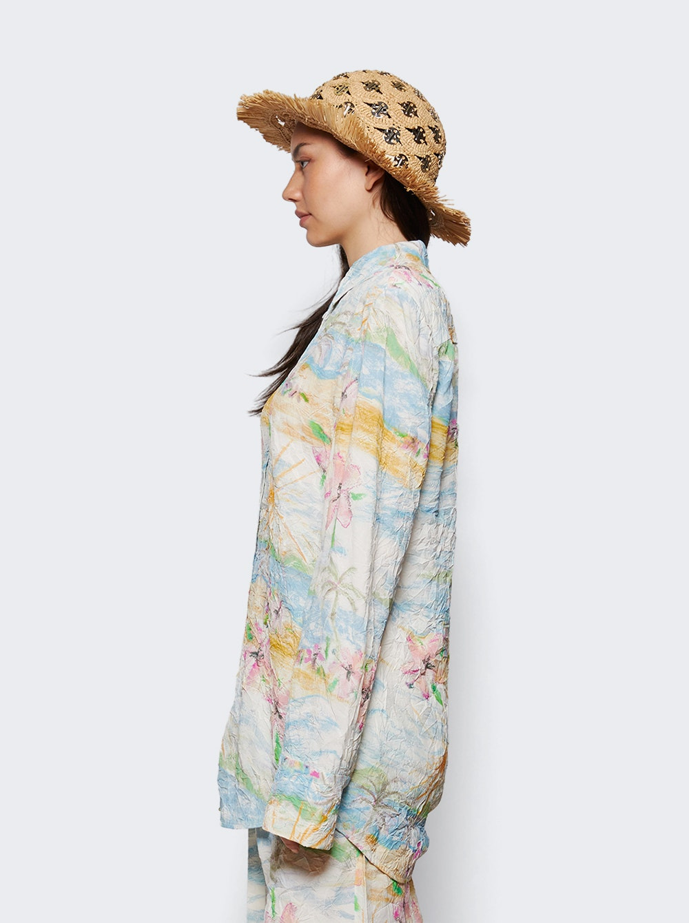 Crimped Bahia Shirt Hibiscus Print - 3