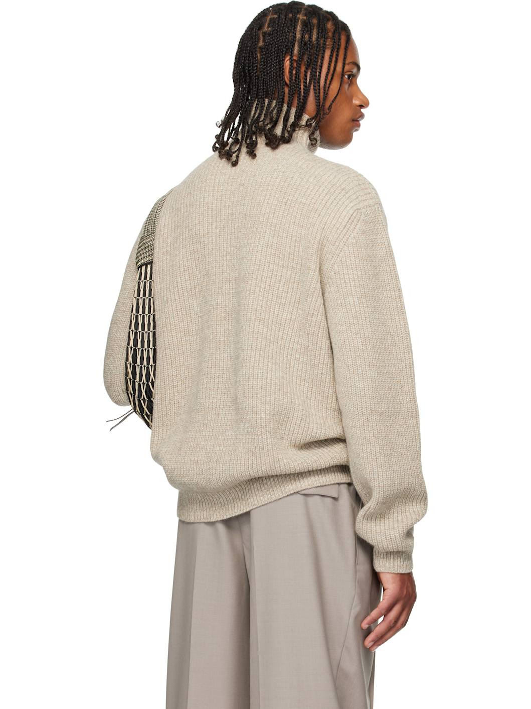 Beige High Neck Sweater - 3
