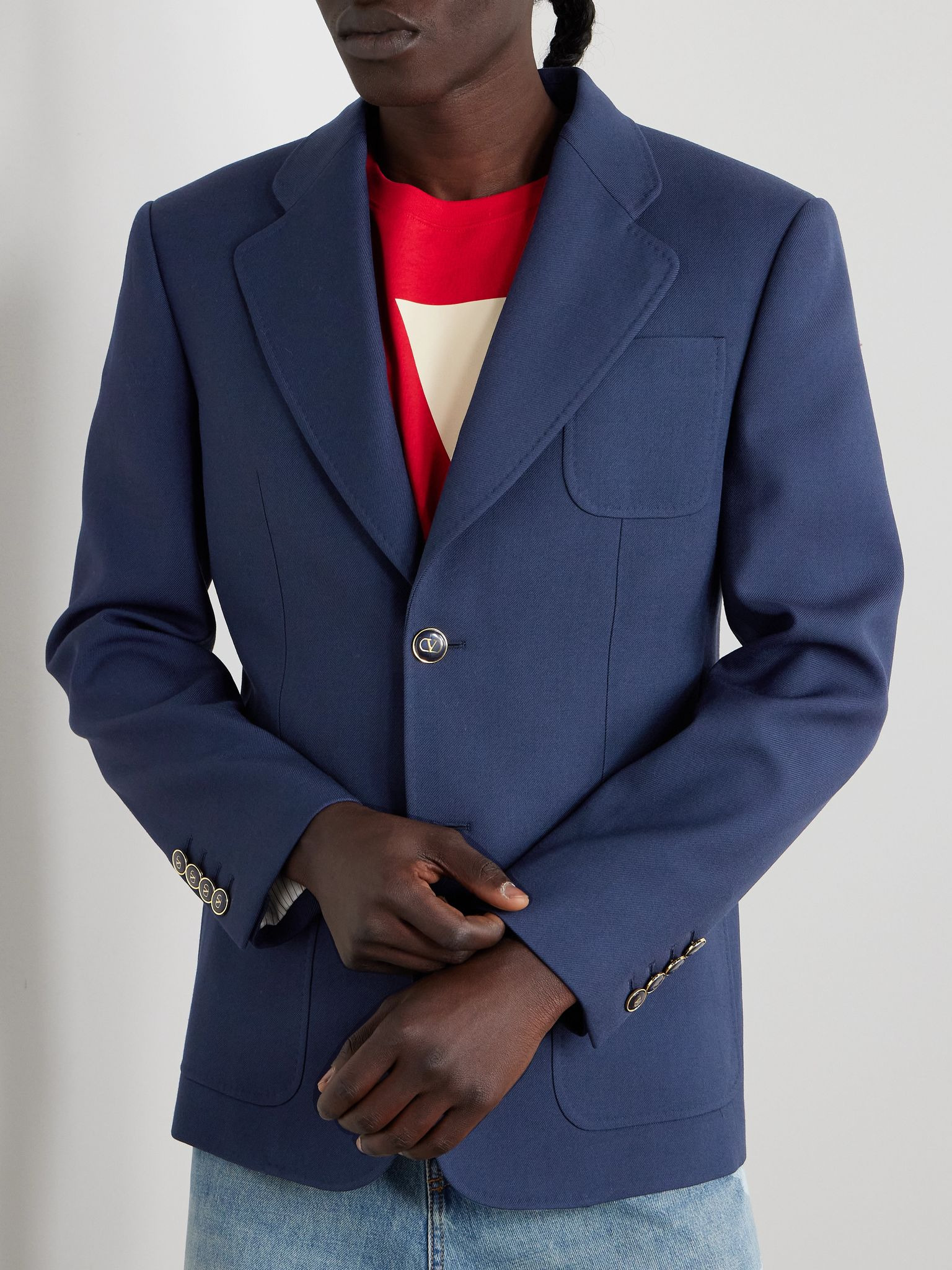 Slim-Fit Wool-Gabardine Blazer Blue - 3