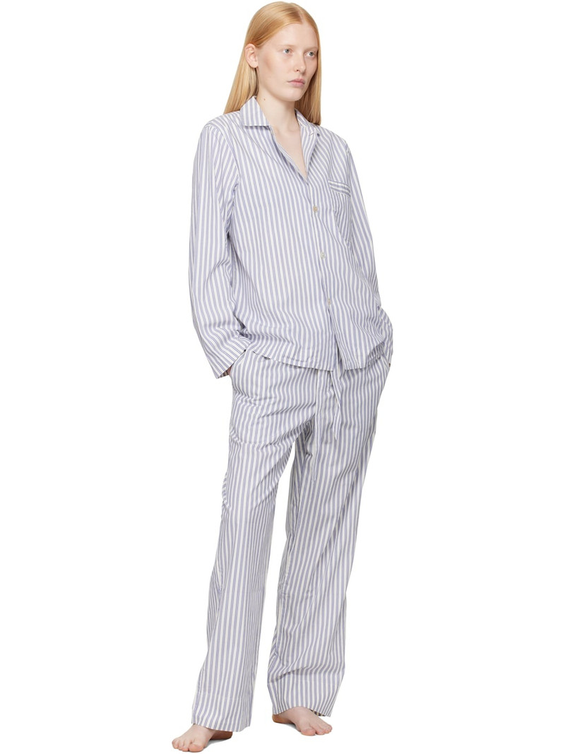 TEKLA White & Blue Poplin Pyjama Pants outlook