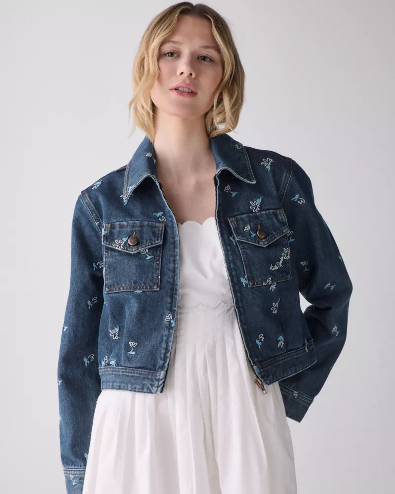 kate spade Vibrant Buds Embroidered Denim Jacket outlook