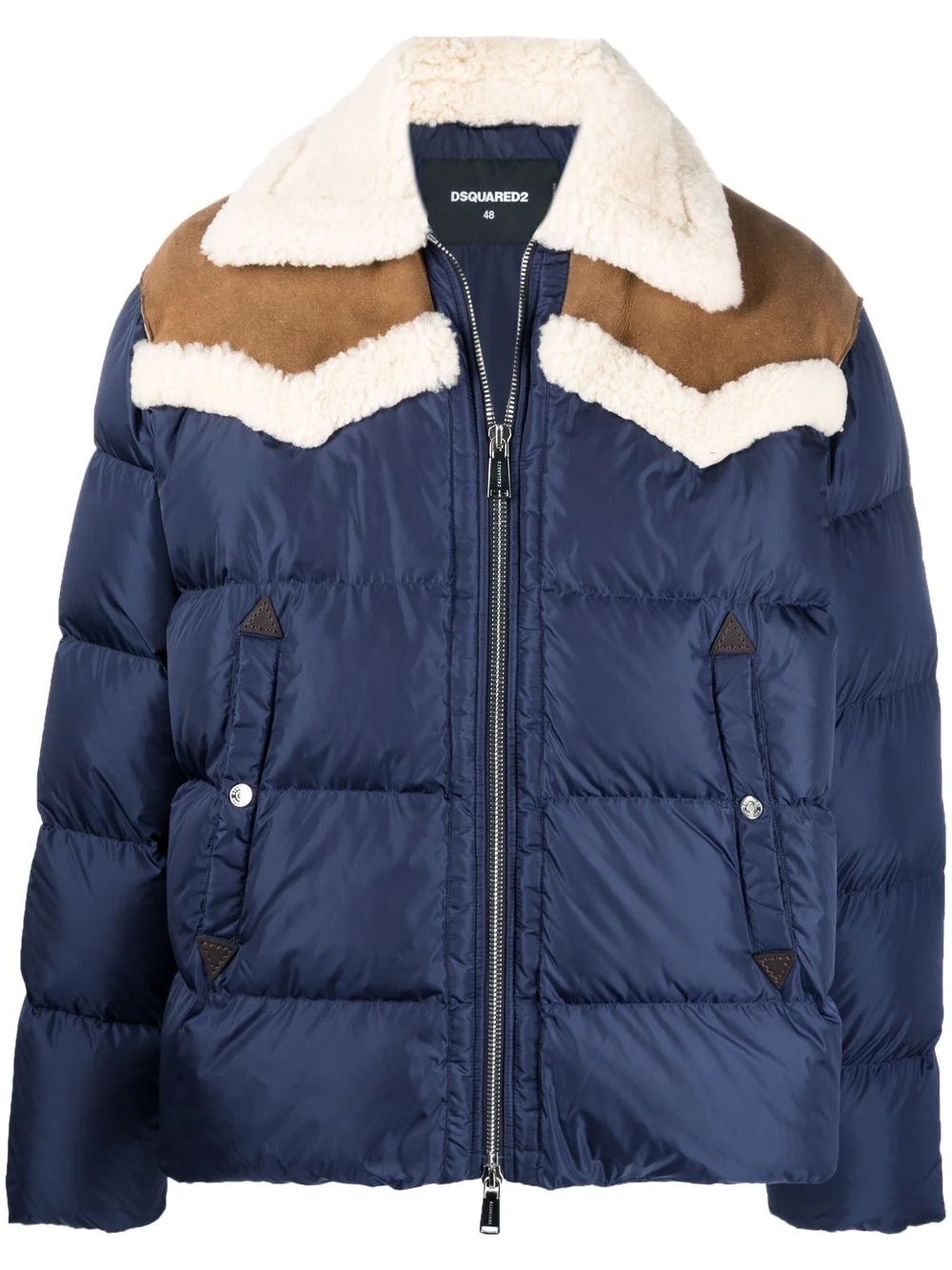 padded down shearling-trim jacket - 1