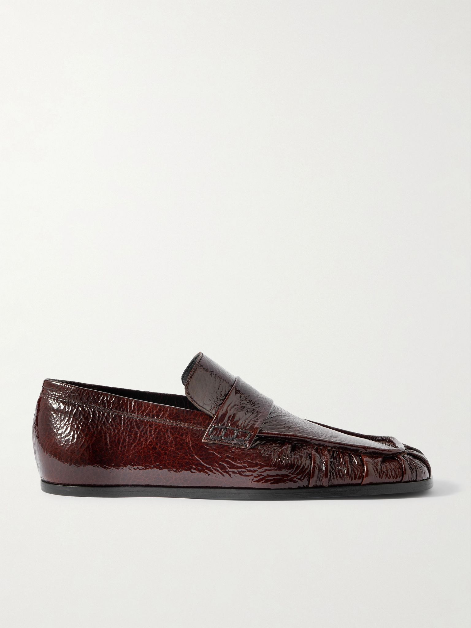 Crinkled glossed-leather loafers Chocolate - 1