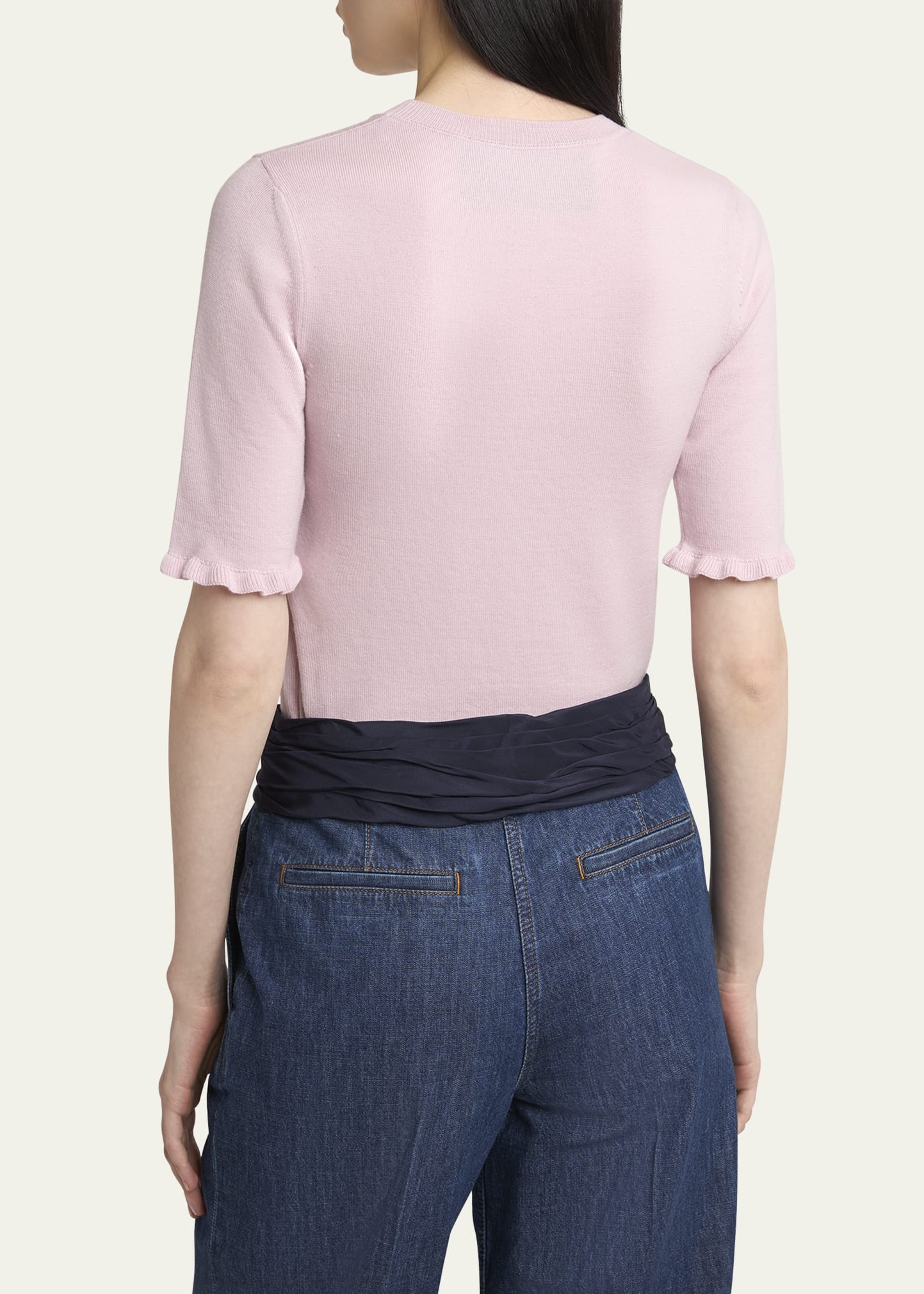 Ruffle Trim Half Sleeve Wool Top - 3