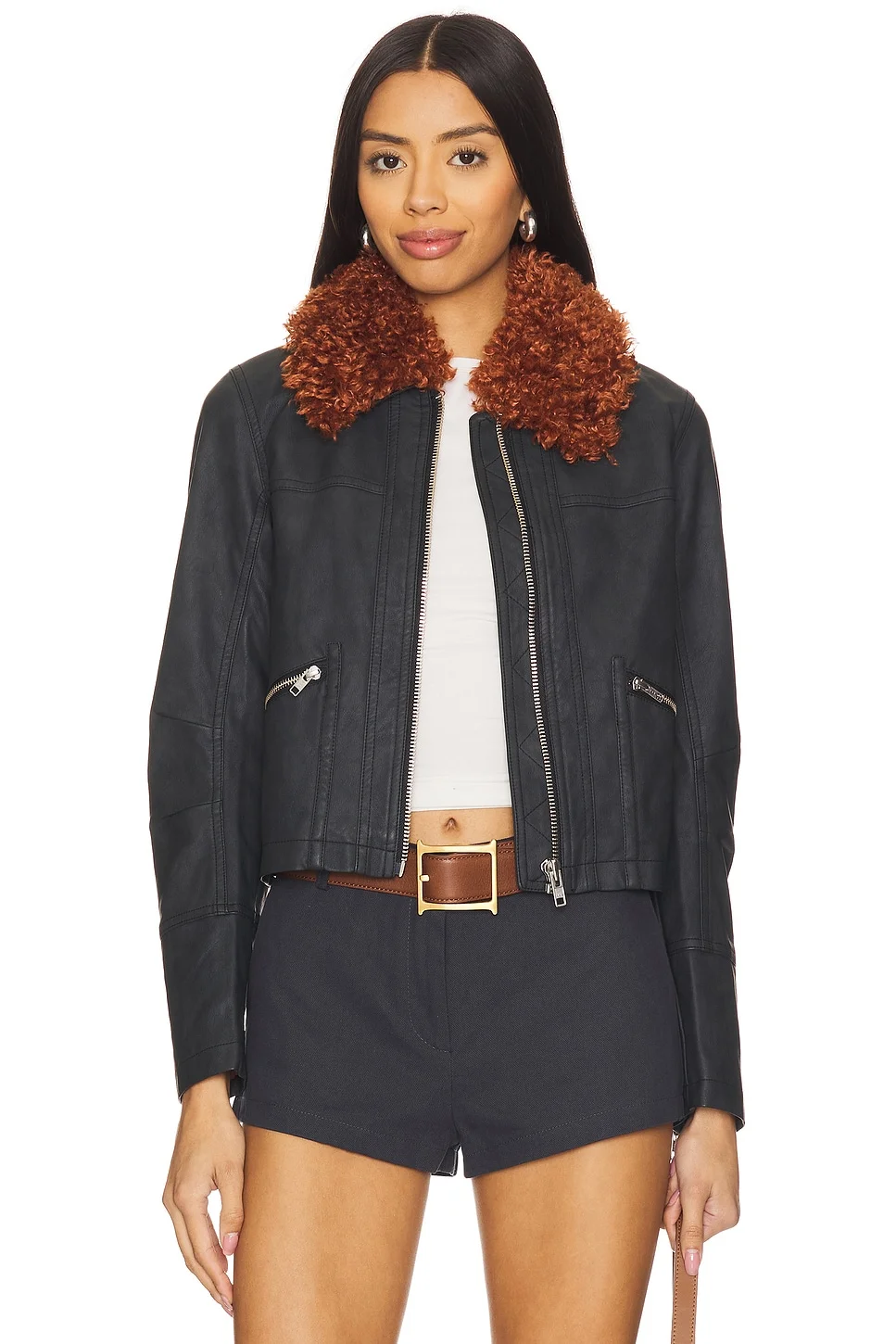 x REVOLVE Jayce Faux Leather Jacket With Faux Fur Trim - 1