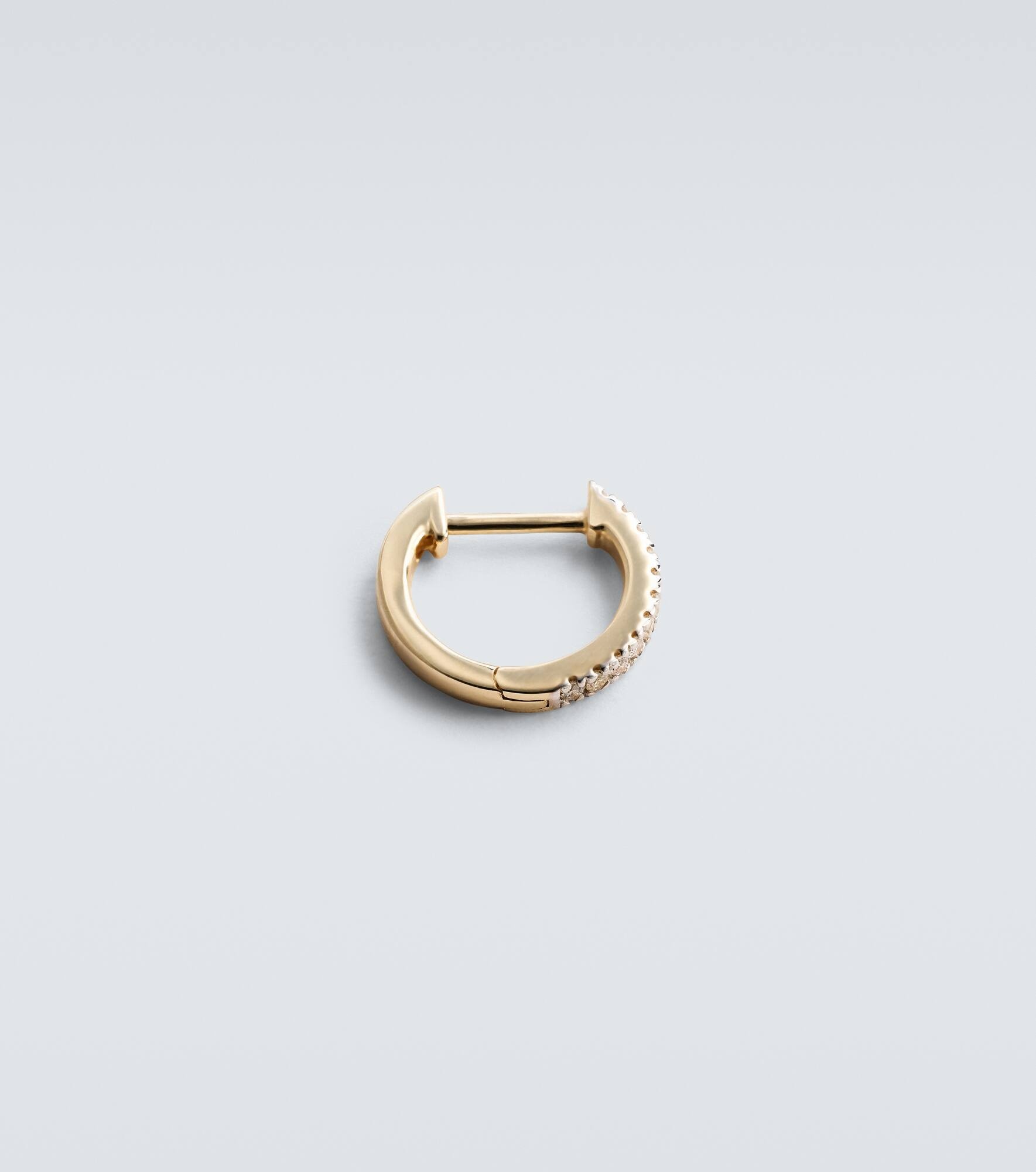 14kt gold single hoop earring with diamonds and freshwater pearl - 6