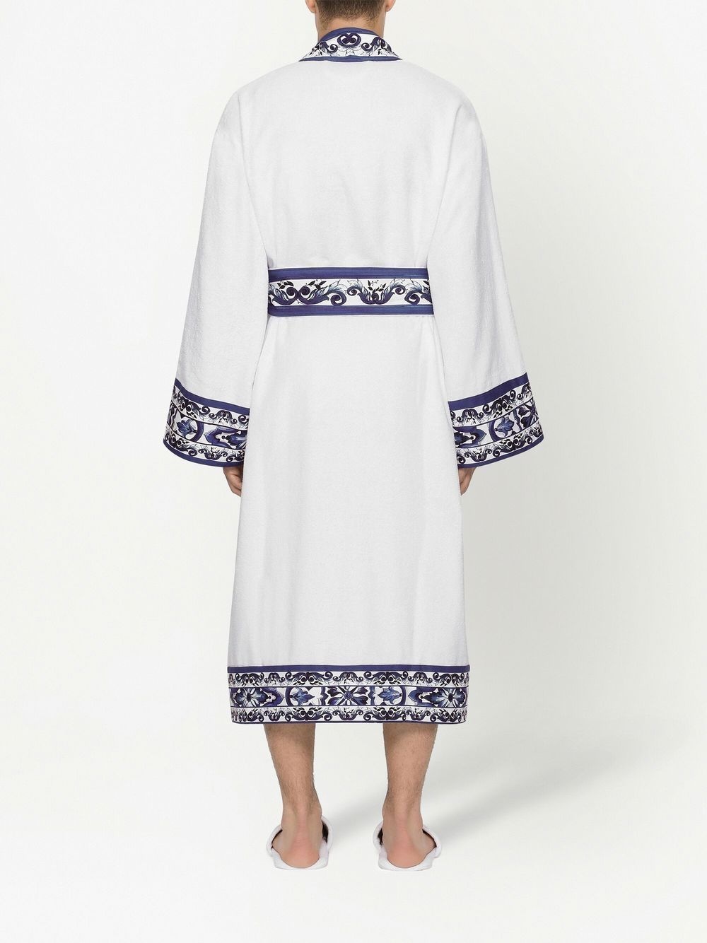 Majolica-print trim bathrobe - 5